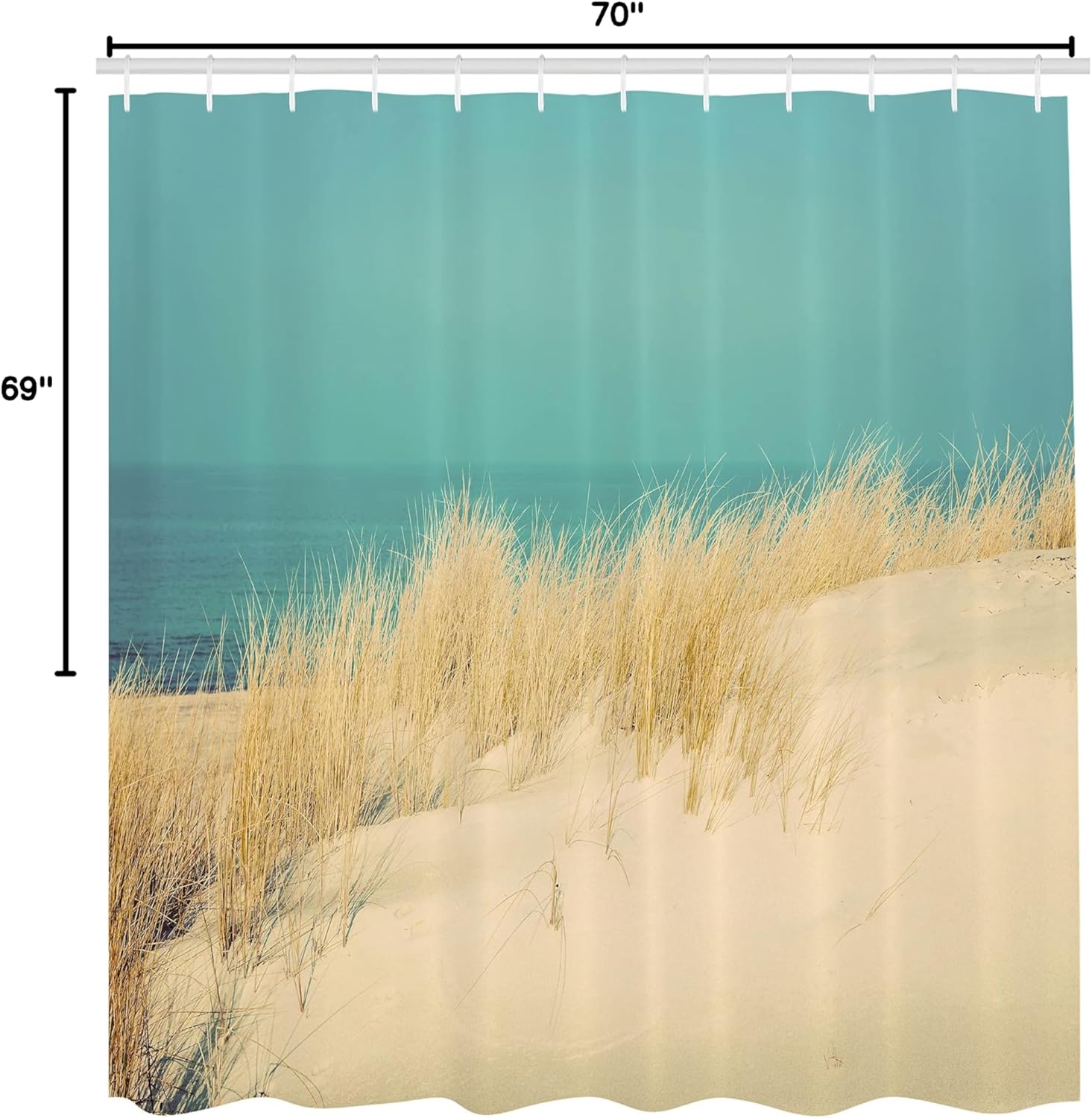 Ambesonne Modern Shower Curtain, Calm and Sunny Beach Scenery Sand Dunes in The Morning in a Baltic Sea Tranquil Holiday Picture Art, Cloth Fabric Bathroom Set with Hooks, 69" W x 70" L, Cream Teal