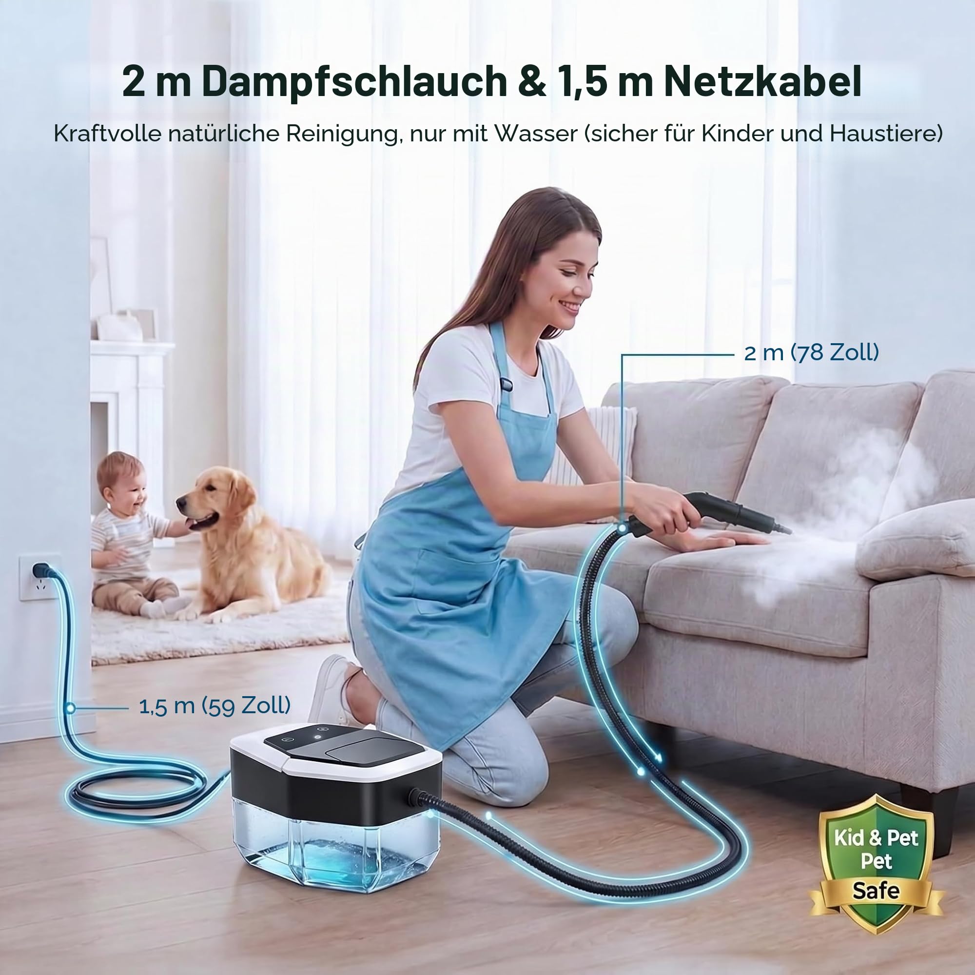 Dampfreiniger Handgerät Dampfreiniger Für Alles Steam Cleaner Handdampfreiniger Handlicher Auto Dampfente Bad Polster Küche, Badezimmern, Boden, 1.8L Wassertank, 4bar, 15S Aufheizzeit