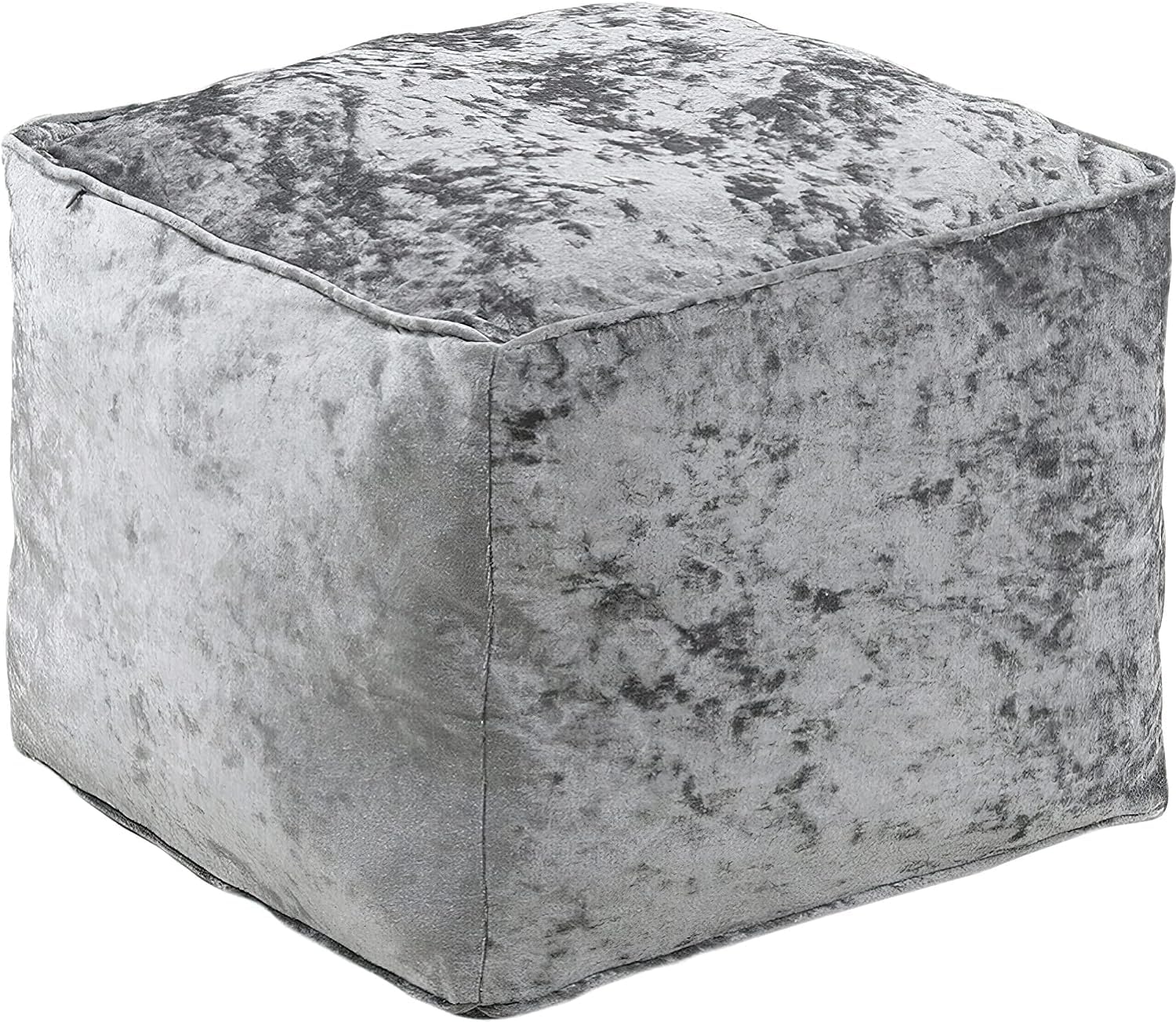 Crush Velvet Square Shape Ottoman Bean Bags Indoor Seating Foot Rest Footstools Stool Pouffe 40cm x 40cm (Silver)
