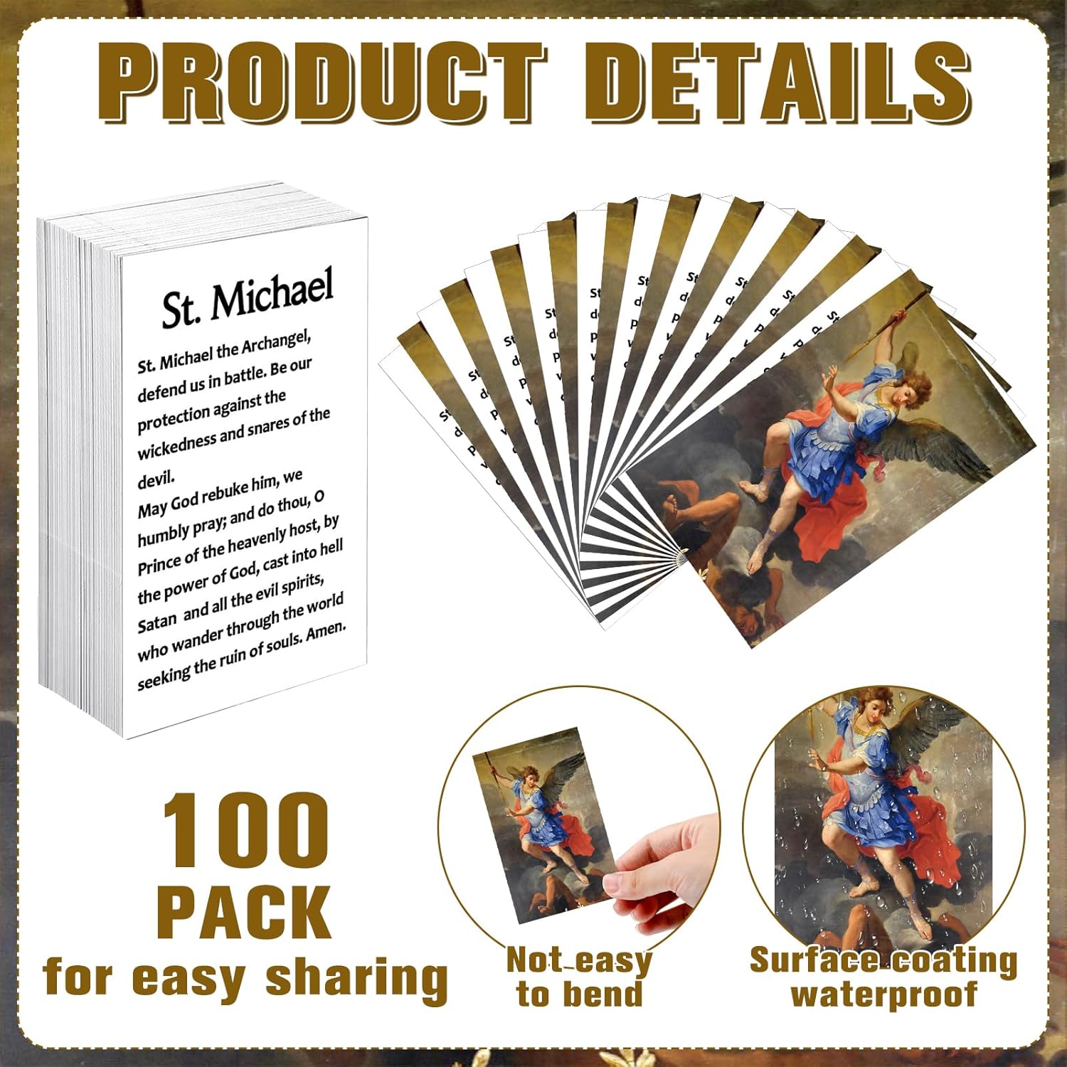 100 Pcs St. Michael The Archangel Prayer Cards Catholic Saint Cardstock Archangel Michael Holy Card Laminated Cardstock with Scripture of Protection Inspirational Christian Gift, 4x2. 5 Inch - Image 3