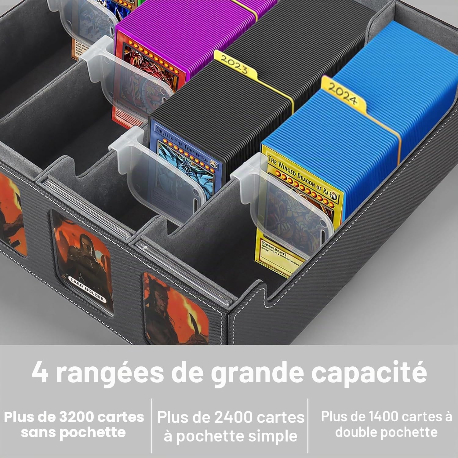 Boîte de rangement pour cartes à collectionner pour 2400+ cartes, Boîte de rangement pour cartes de jeu pour affichage Commander, Boîte MTG TCG avec 8 séparateurs de cartes ajustables, pour