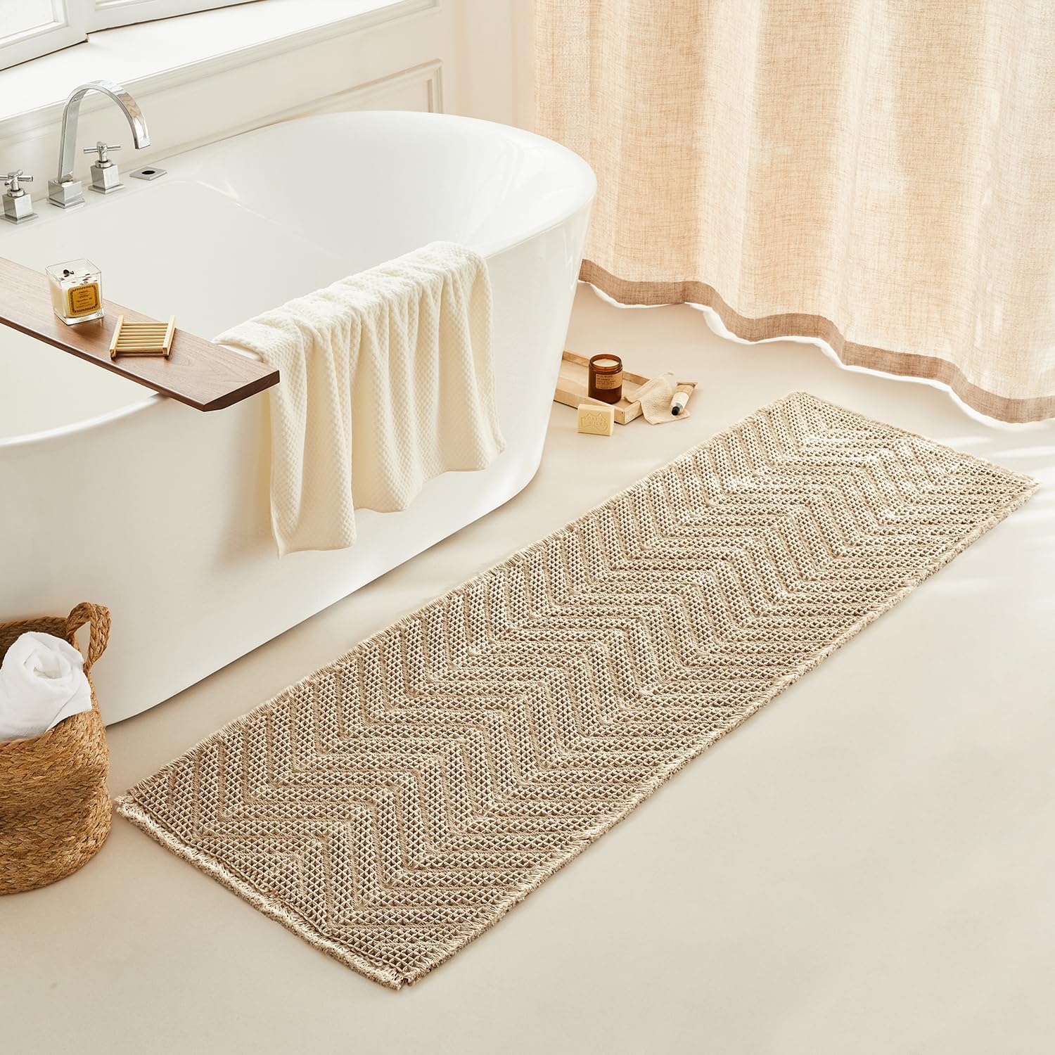 Bathroom Runner Rug Super Absorbent Non Slip Long Bath Mat Machine Washable Boho Bathroom Rugs Quick Dry Rug Runners for Hallway Bedroom Laundry Room,Brown, 2'x 6'(24" x 72") - Image 7