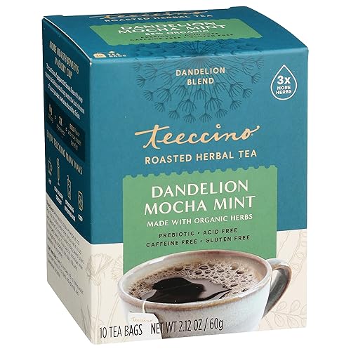 Miniatura 18 de Teeccino Té de hierbas de diente de león, 50 bolsas de té ecológicas sin etiquetas, tostado oscuro, sin cafeína, prebiótico, sin gluten, 3 veces más