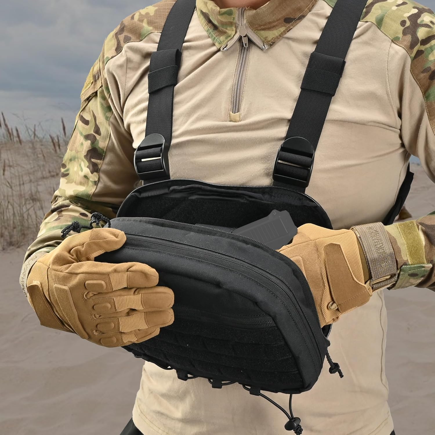 Chest Rig with Concealed Pistol Holster, Chest Bag for Men,Molle EDC Tactical Vest Chest Pack for Running Outdoor