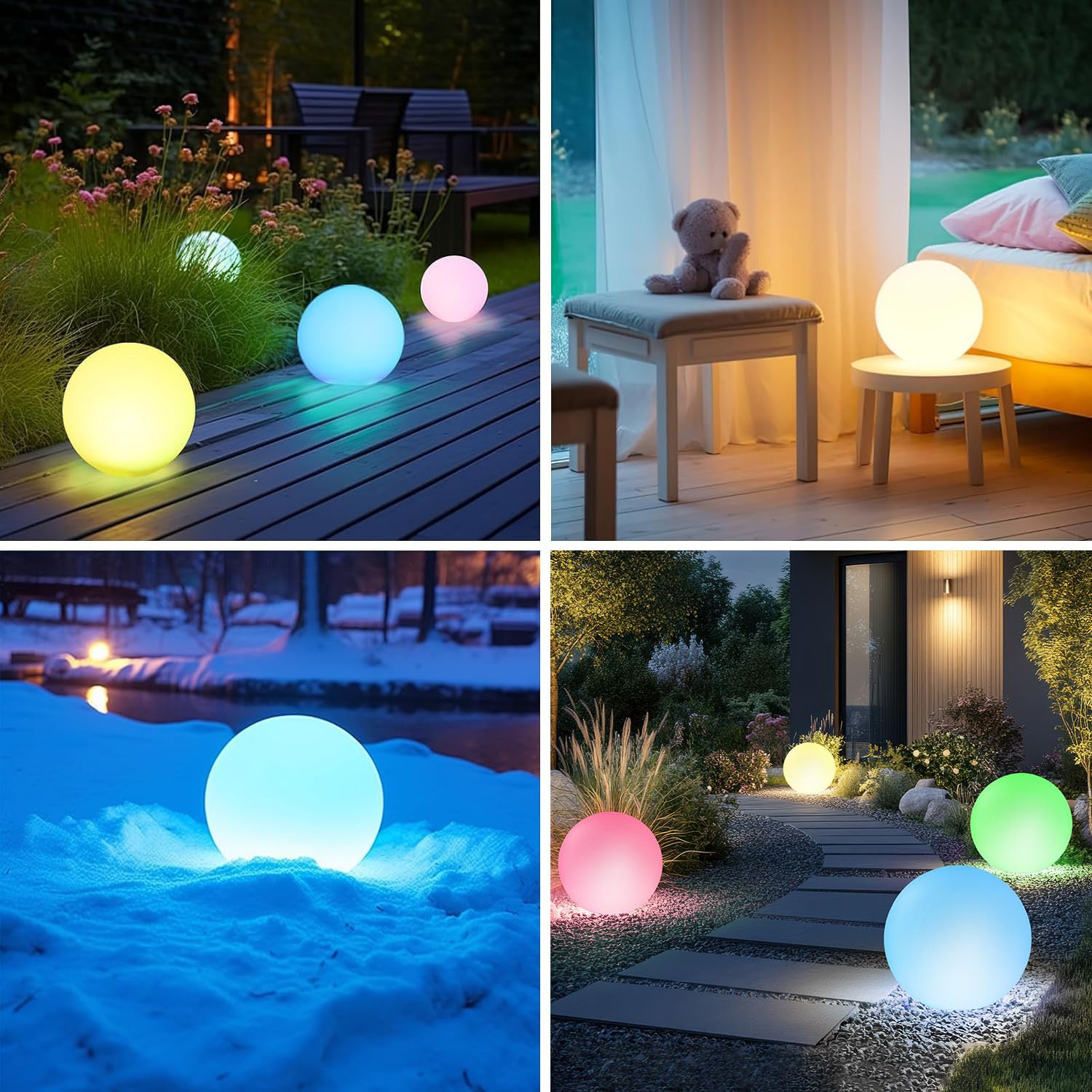 Lampe solaire LED RGB 30 cm IP66 1200 mAh rechargeable étanche pour jardin extérieur avec télécommande