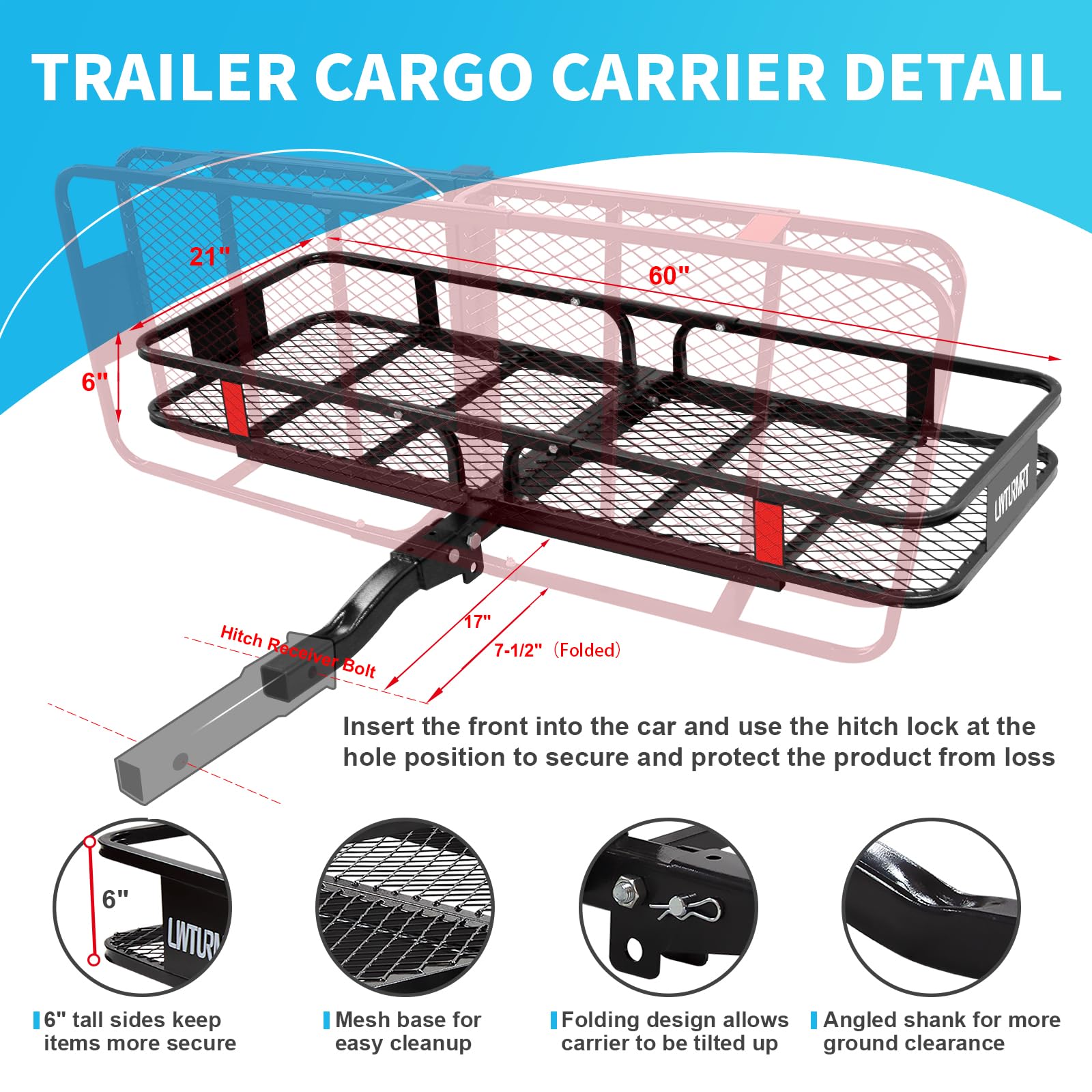 60"X21.6"X6" Hitch Cargo Carrier with Waterproof Cargo Bag(58"X20"X24"), Rust Resistant Baking Paint and Alloy Steel Material