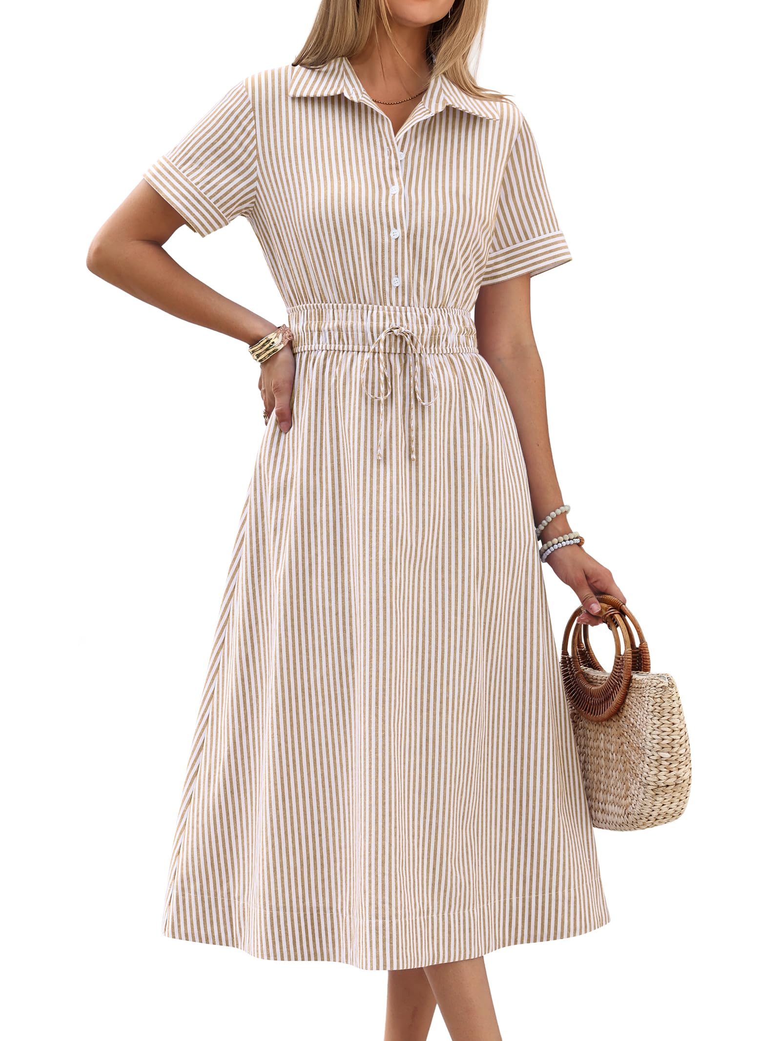 ANRABESS Women Summer Short Sleeve Midi Dress
