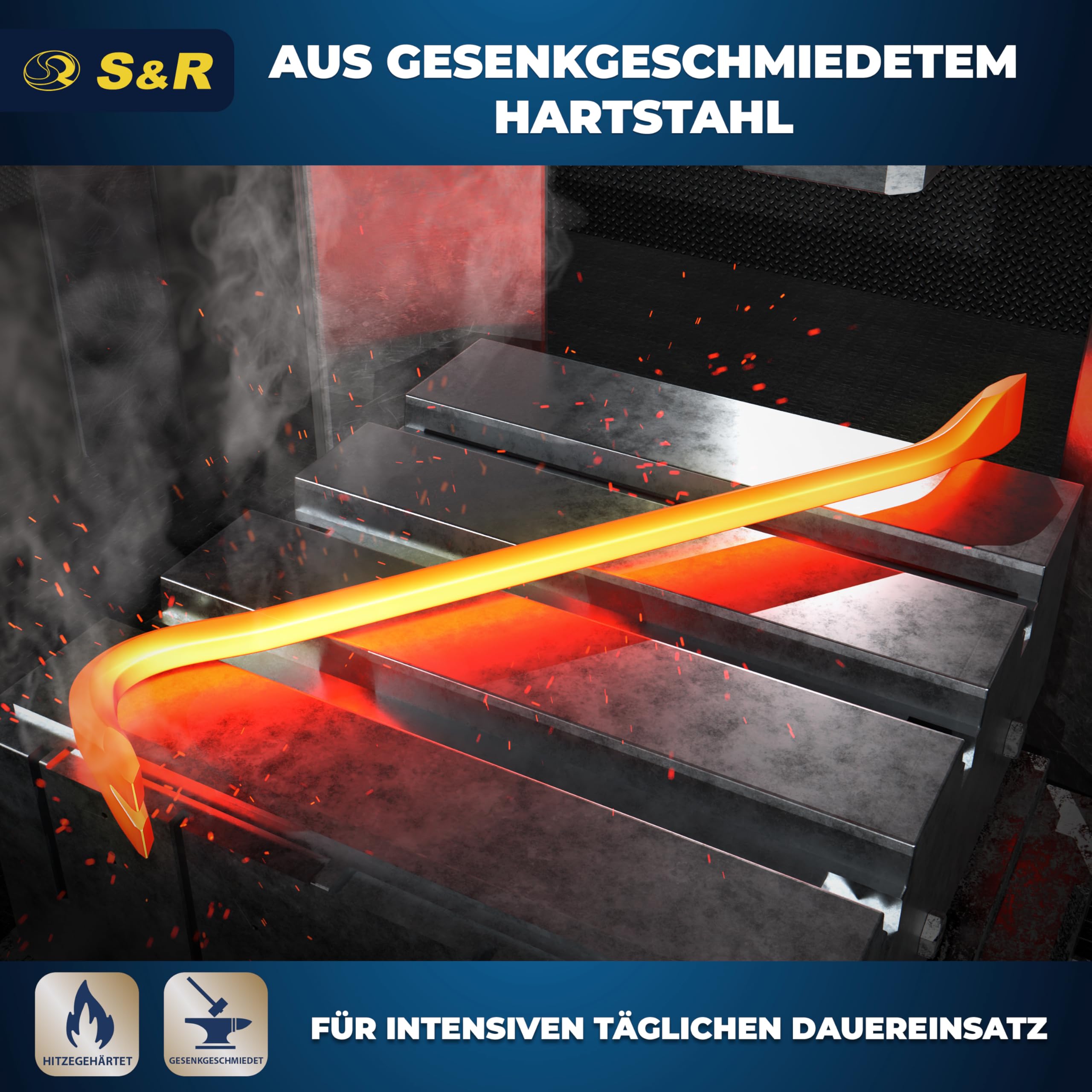 S&R Professional Brecheisen Set 2-tlg 500 x 16 mm, 800 x 18 mm, idealer Härtegrad 38-48 HRC geschmiedet, hitzegehärtet, Stemmeisen, Nageleisen, Brechwerkzeug, Abriss- & Aufbrecharbeit