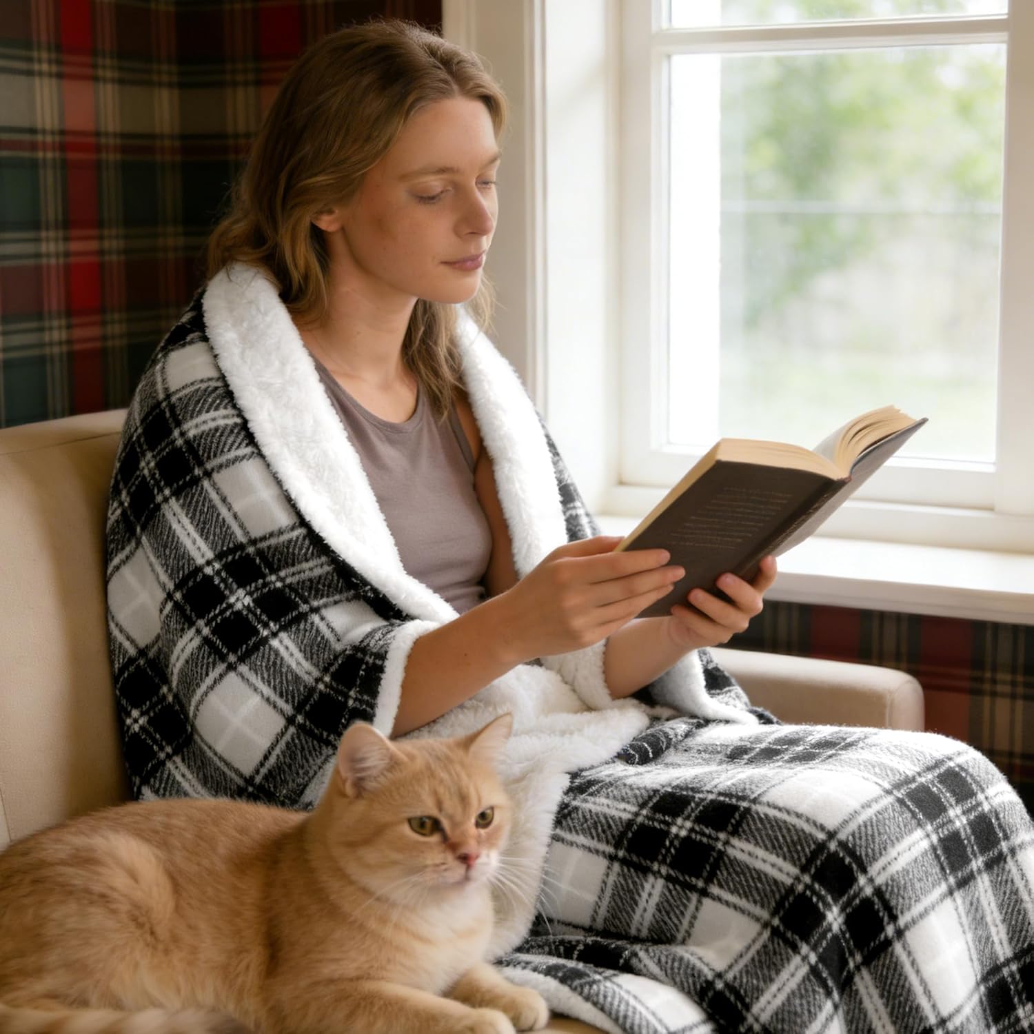 Electric Heated Blanket 50"x60",Fast Heated Throw with 8 Hours Auto Off/8 Heats Levels,Soft Grey Plaid Sherpa Electric Blanket with ETL Certification & Over-Heat Protection - Image 3