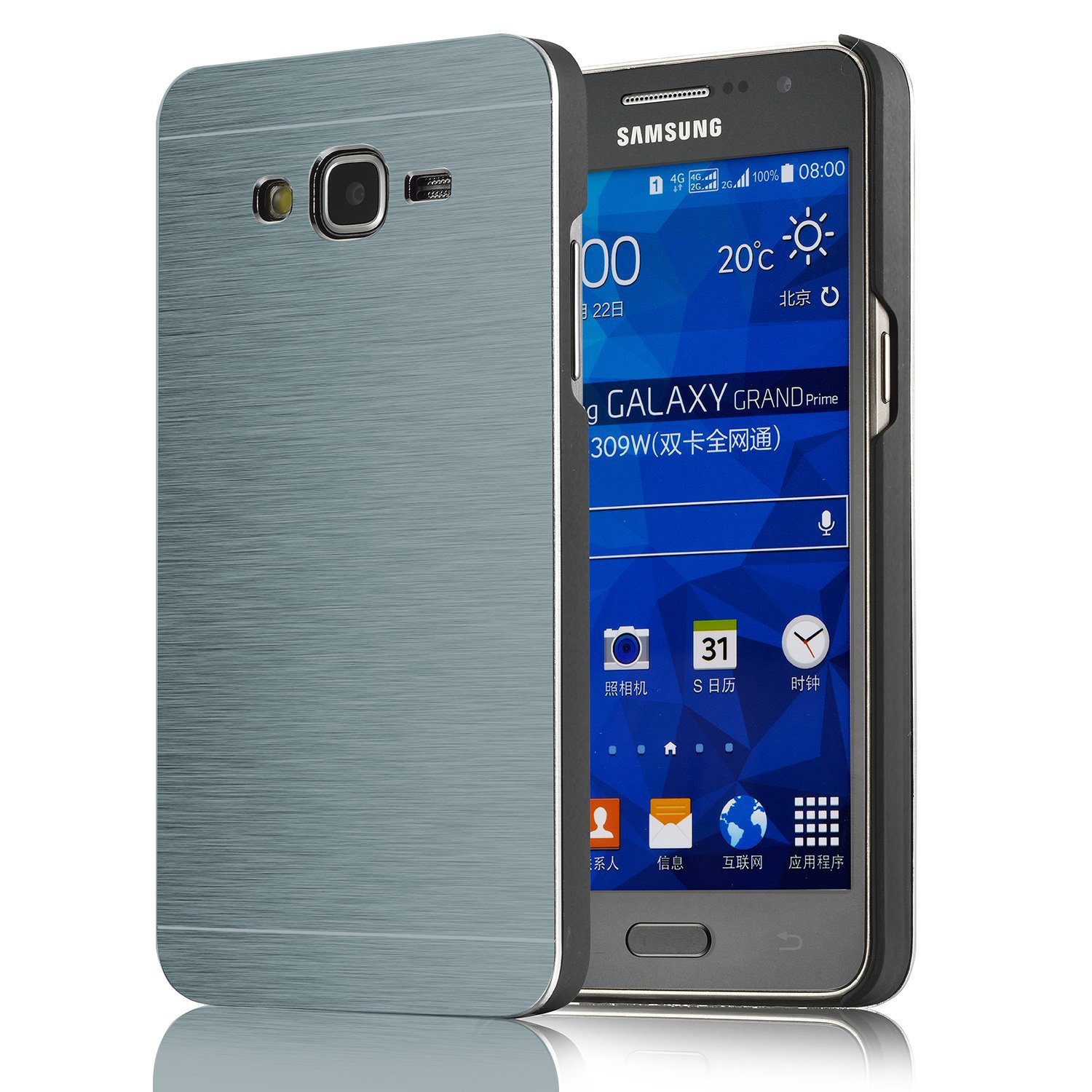 tinxi® Samsung Galaxy Grand Prime SM-G530 Brushed Steel Design Protective Hard Back Cover Case Shell with Silicone Edge And Inner Shell, Dark Blue