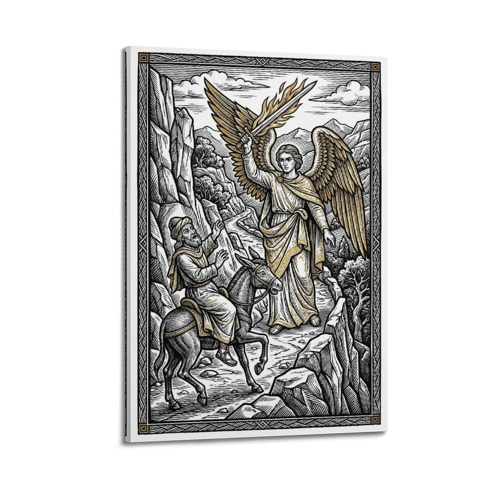 OKNGB Bible Angel Poster Balaam Donkey Holy Sword Mountain Path Faith Decorative Painting Canvas Art Picture 20x30inch(50x75cm)