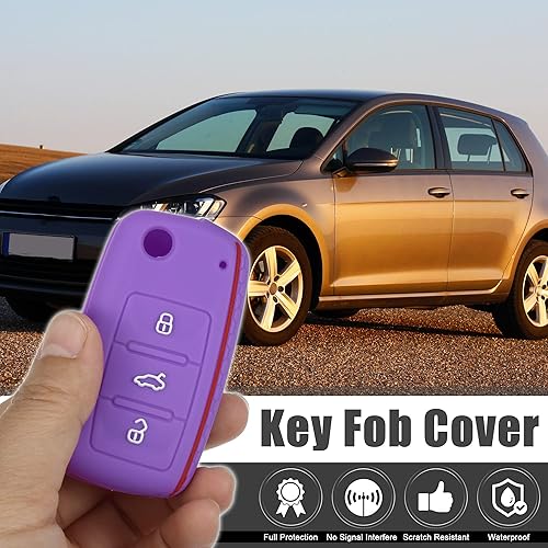 Miniatura 8 de X AUTOHAUX Funda protectora de silicona naranja para llave de coche con control remoto para Volkswagen Jetta GTI Passat Golf Tiguan Touareg 3 botones