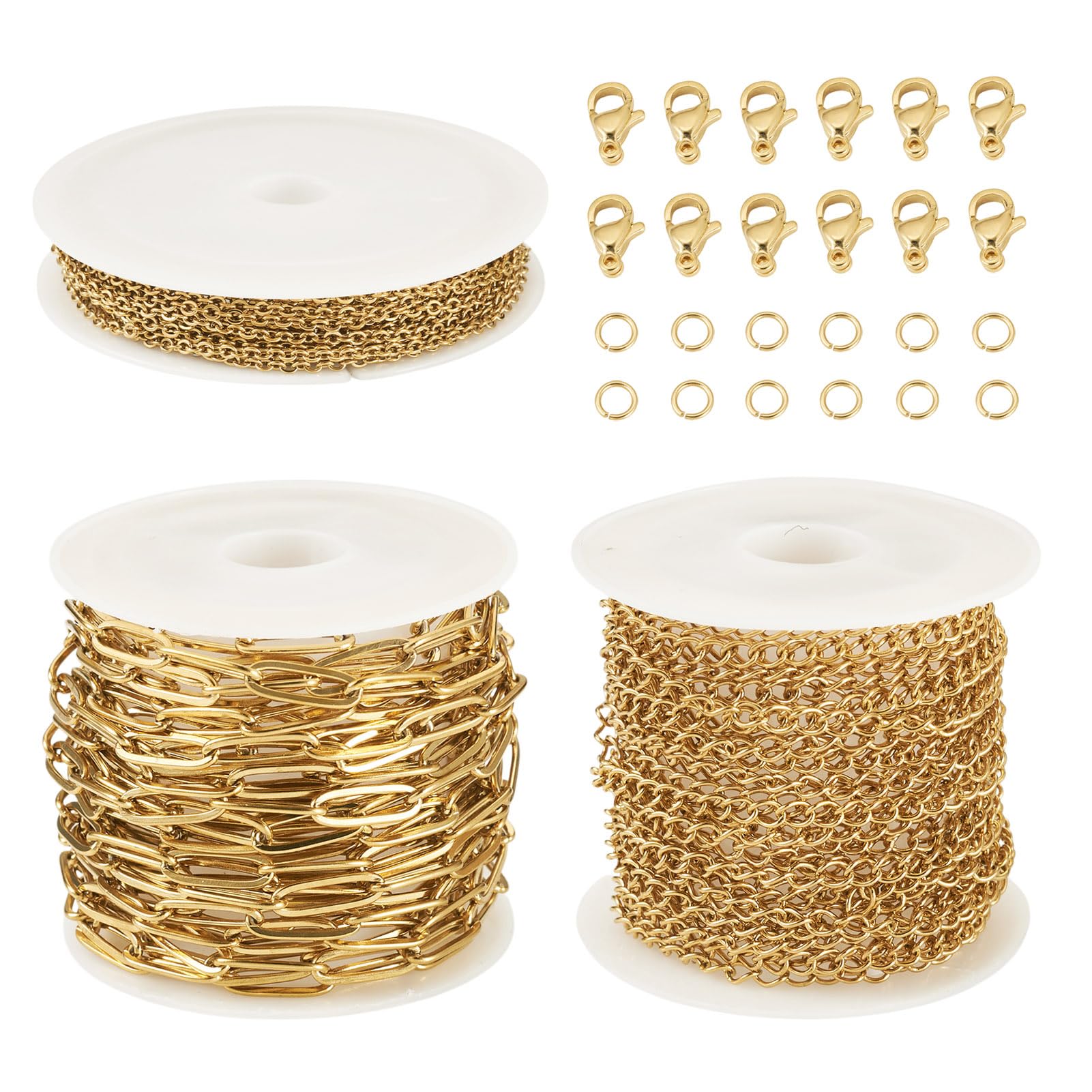 Boutigem 3 rotoli da 12 m di catena in acciaio inox dorato, kit per la creazione di braccialetti e collane, catena a maglia barbazzale ovale in metallo, per la creazione di gioielli fai da te