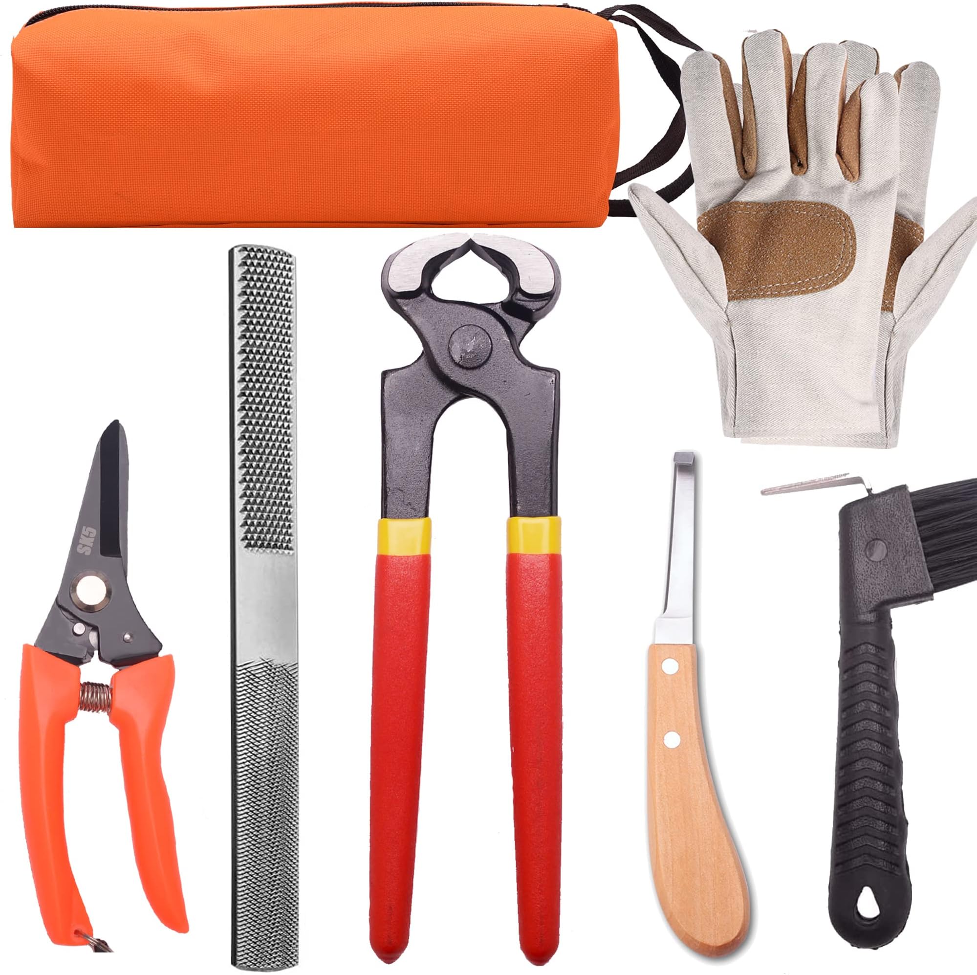 Farrier Tool Kits (7 Piece) 8 inch Mini Rasp Hoof File Goat Pig Equine Metal Shears Farriers Hoof Nipper Cutter Handle Knife Stable Supplies