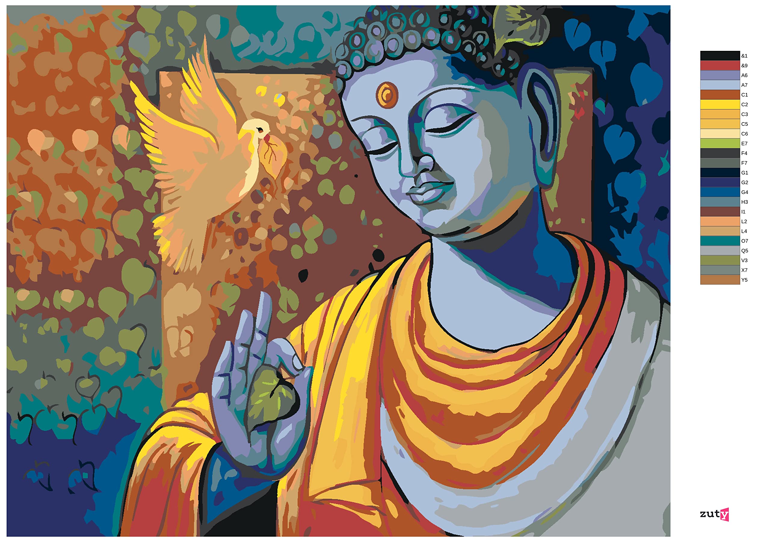Malowanie według liczb - Budda i gołąb 40 x 50 cm z blejtramem (już napięty)