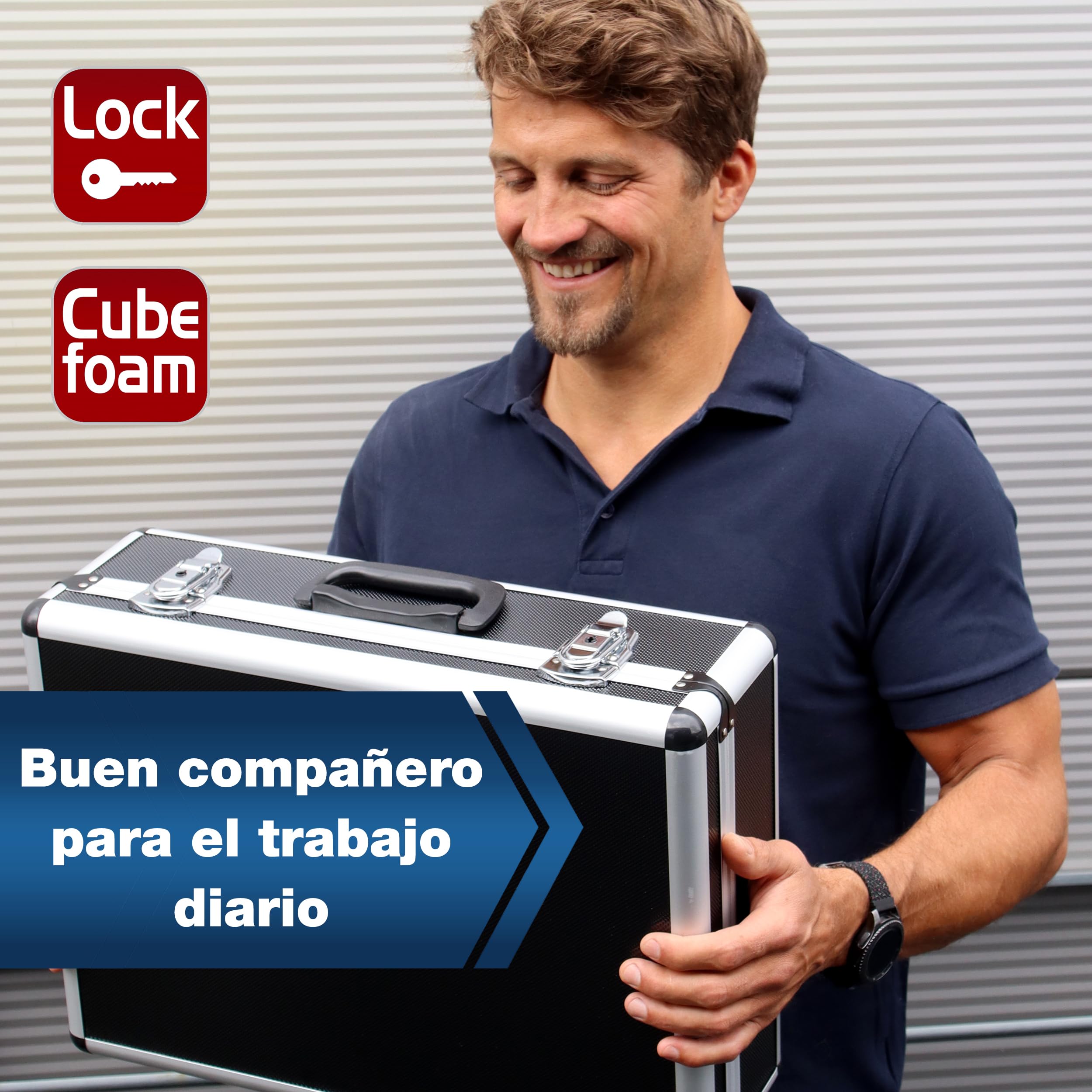 PeakTech P 7310 7310 - Maletín universal para instrumentos de medición, maletín de transporte resistente, almacenamiento de herramientas, placas de espuma acolchada, con cerradura, protector contra el