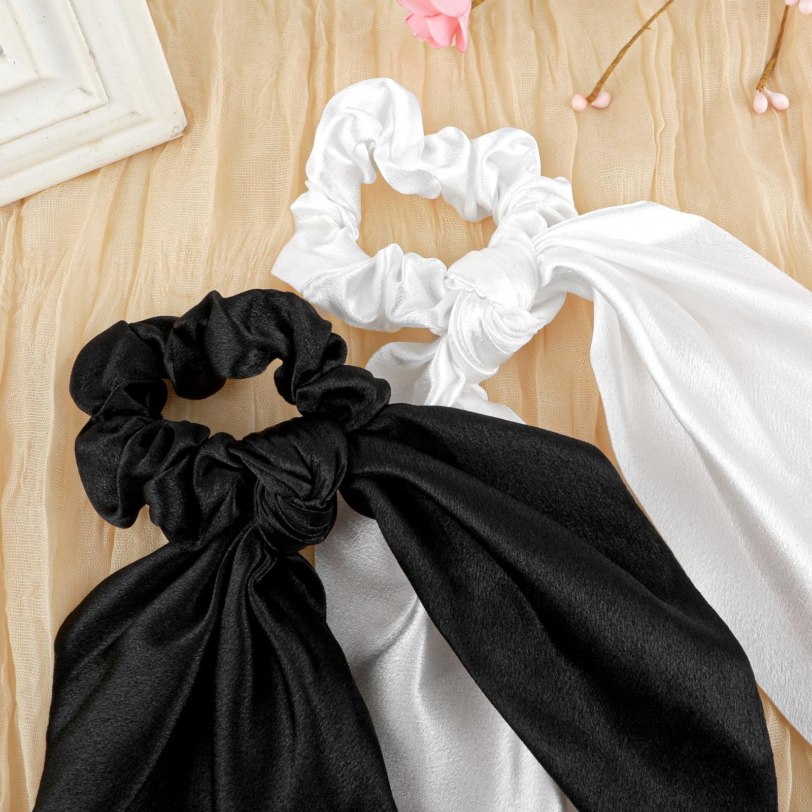 SALE? Stylish Black Satin Silk Black & White Hair Tie Amazon.com : Scrunchies Black Satin Silk Hair Ties - Women  main image 4