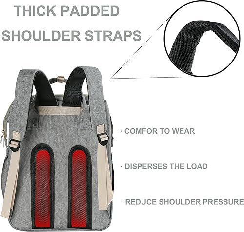 Miniatura 5 de Daerli Mochila para pañales con cambiador, Gris, Bolsa para pañales