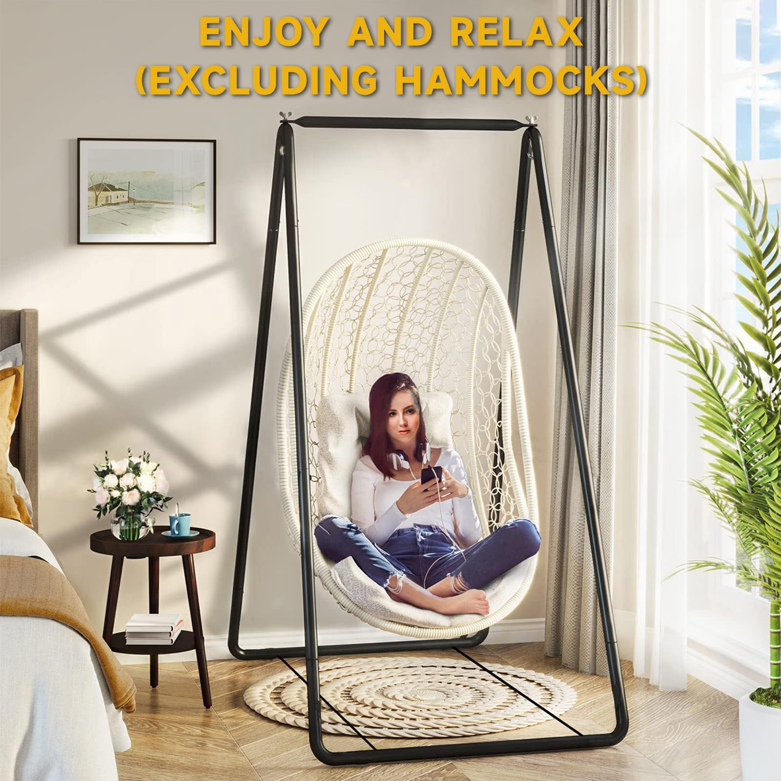 Support de hamac en métal robuste pour intérieur/extérieur, capacité de 136 kg, cadre de balançoire sensorielle pour jardin, terrasse, balcon – (chaise hamac non incluse)