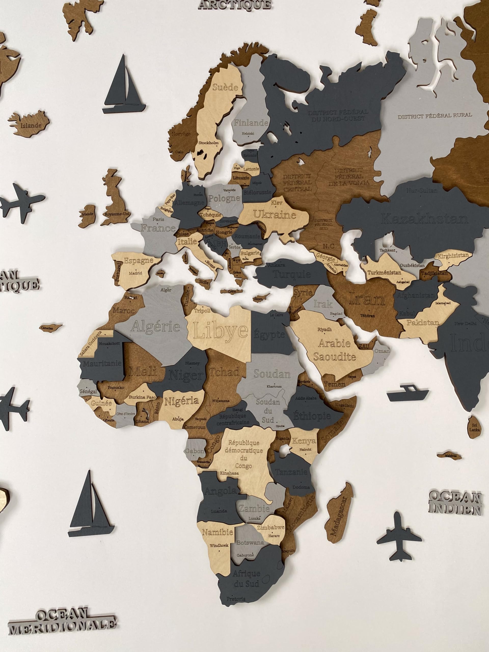WoodLeo - Mapa del mundo de madera, diseño de pared en 3D, tamaño de la tarjeta (M, L, XL) para el hogar, la cocina o la oficina