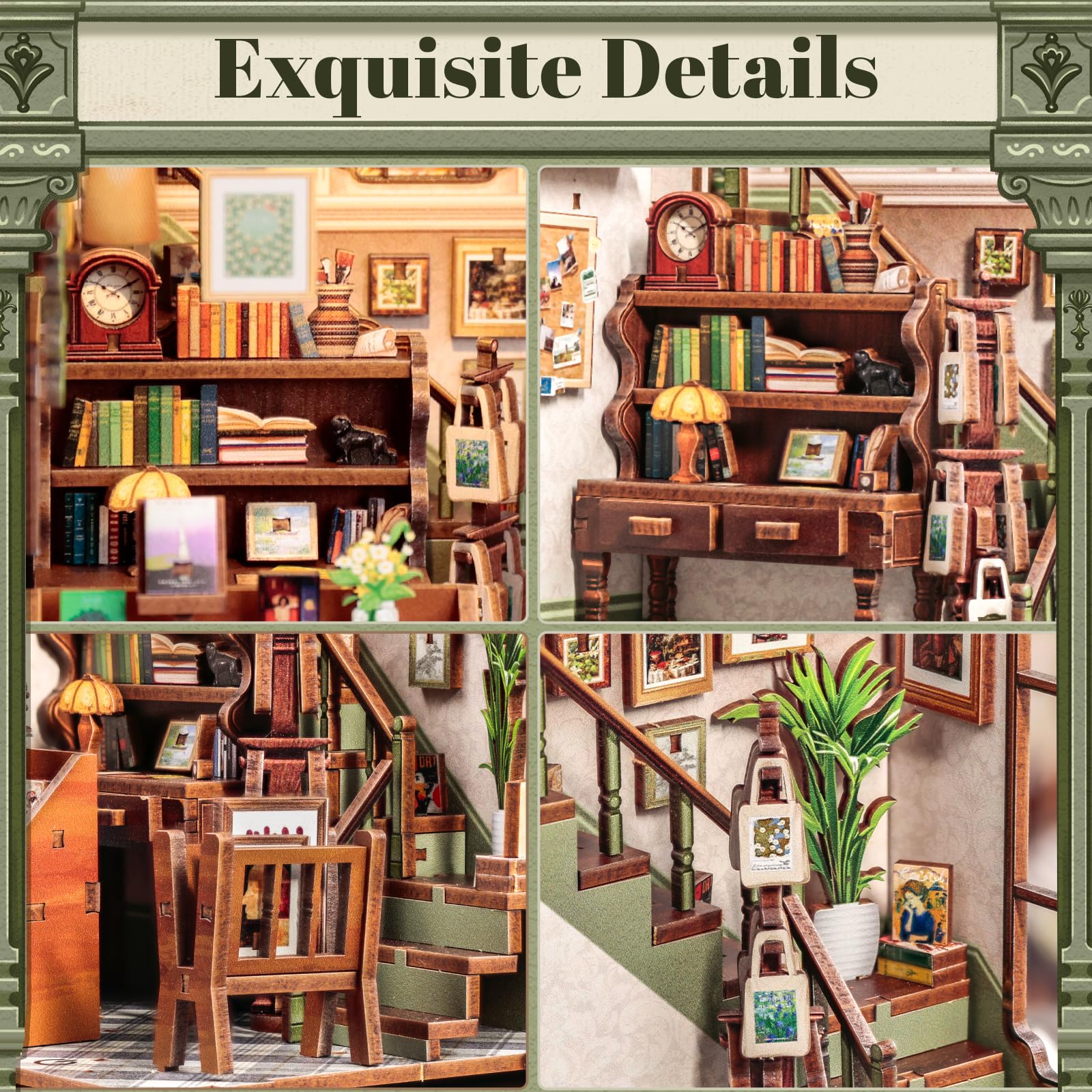 Fsolis Book Nook Kit - DIY Craft Kit - Miniature Diorama for Bookshelf as Desk & Room Decor, Gallery Books, 1:24 - Image 3