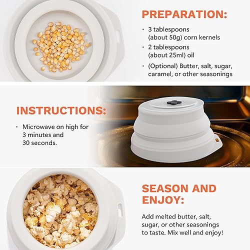 Miniatura 3 de Li&Zhao - Máquina de palomitas de maíz de silicona, para microondas, cuencos plegables reutilizables para noches de cine familiares (gris)