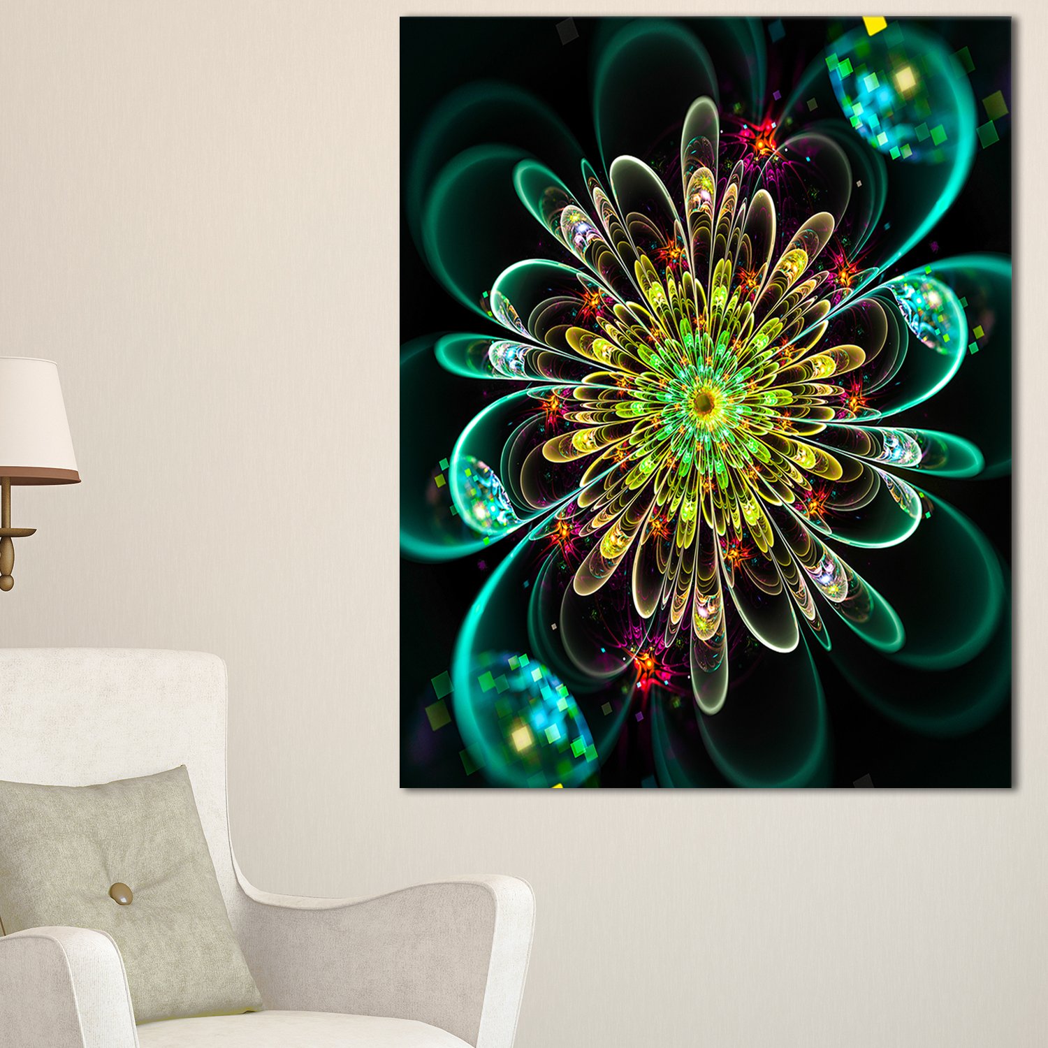 Design Art Perfect Shiny Fractal Flower in Green Floral Canvas Artwork Print
