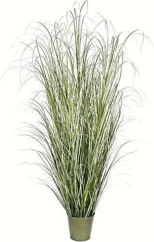 Vickerman Everyday - Hierba verde artificial abigarrada de 72 pulgadas con maceta de hierro, decoración de plantas de césped sintético, acento de