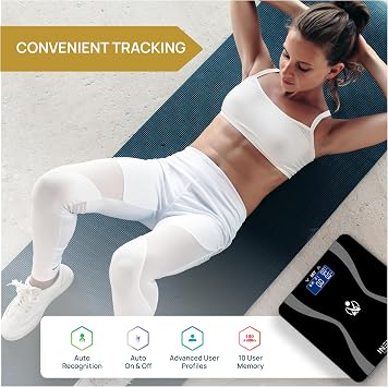INEVIFIT Body-Analyzer Scale, Highly Accurate Digital Bathroom Body Composition Analyzer, Measures Weight, Body Fat, Water, Muscle & Bone Mass for 10 Users. Includes Batteries