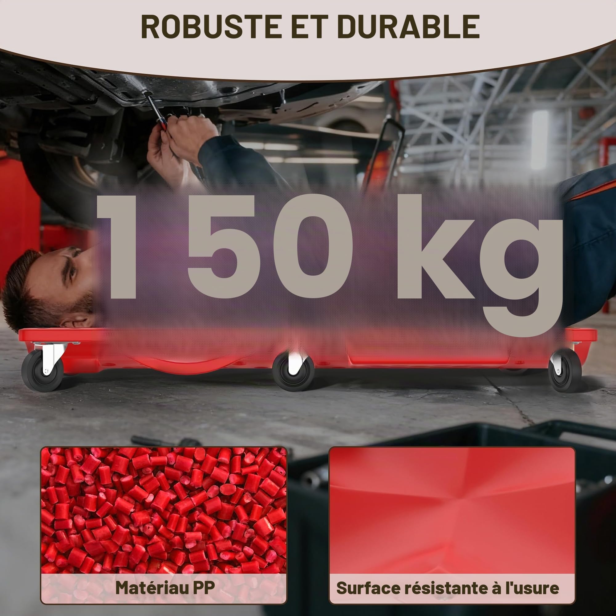 LZQ Planche à roulettes de montage pour voiture, chaise longue d'atelier, en plastique, avec appuie-tête et compartiments de rangement, capacité de charge 150 kg, chariot d'atelier pour entretien de