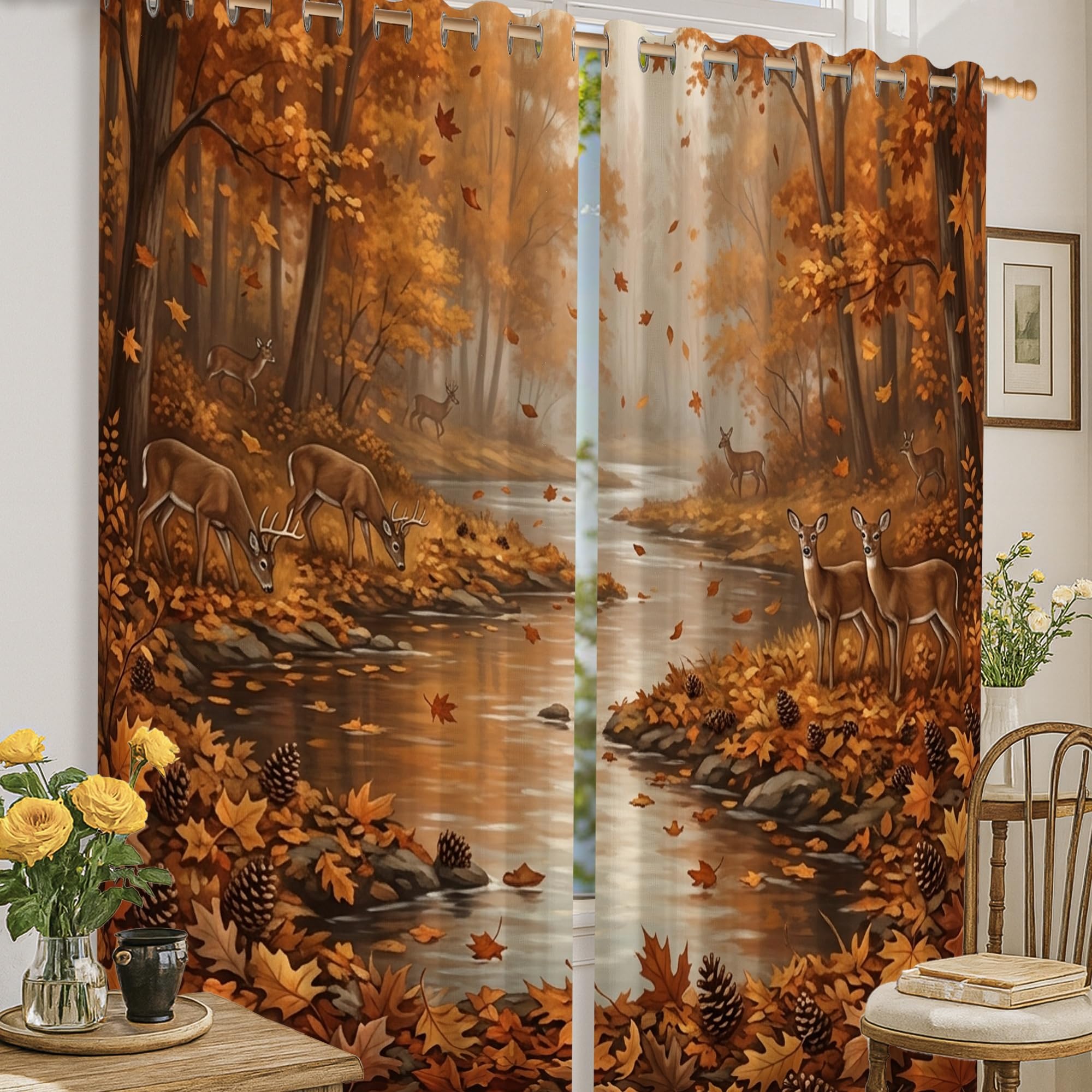 Rideaux occultants feuilles d'automne orange 132x160 cm pour salon et maison
