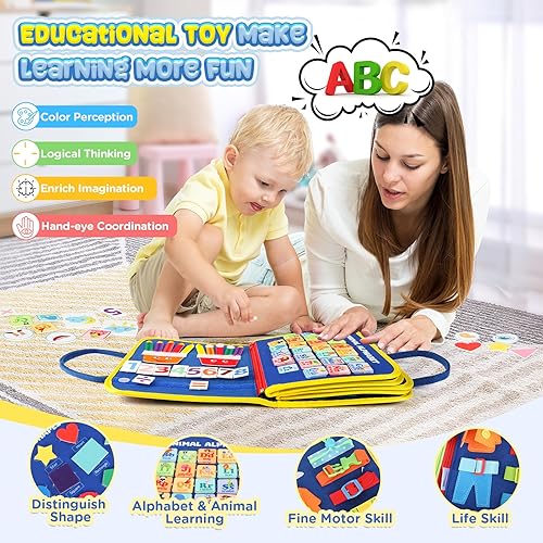 Miniatura 6 de URMYWO Tablero Ocupado - Juguetes Montessori para niños de 1, 2, 3, 4 años, Libro Ocupado Actividades para Niños Pequeños con Habilidades Motoras