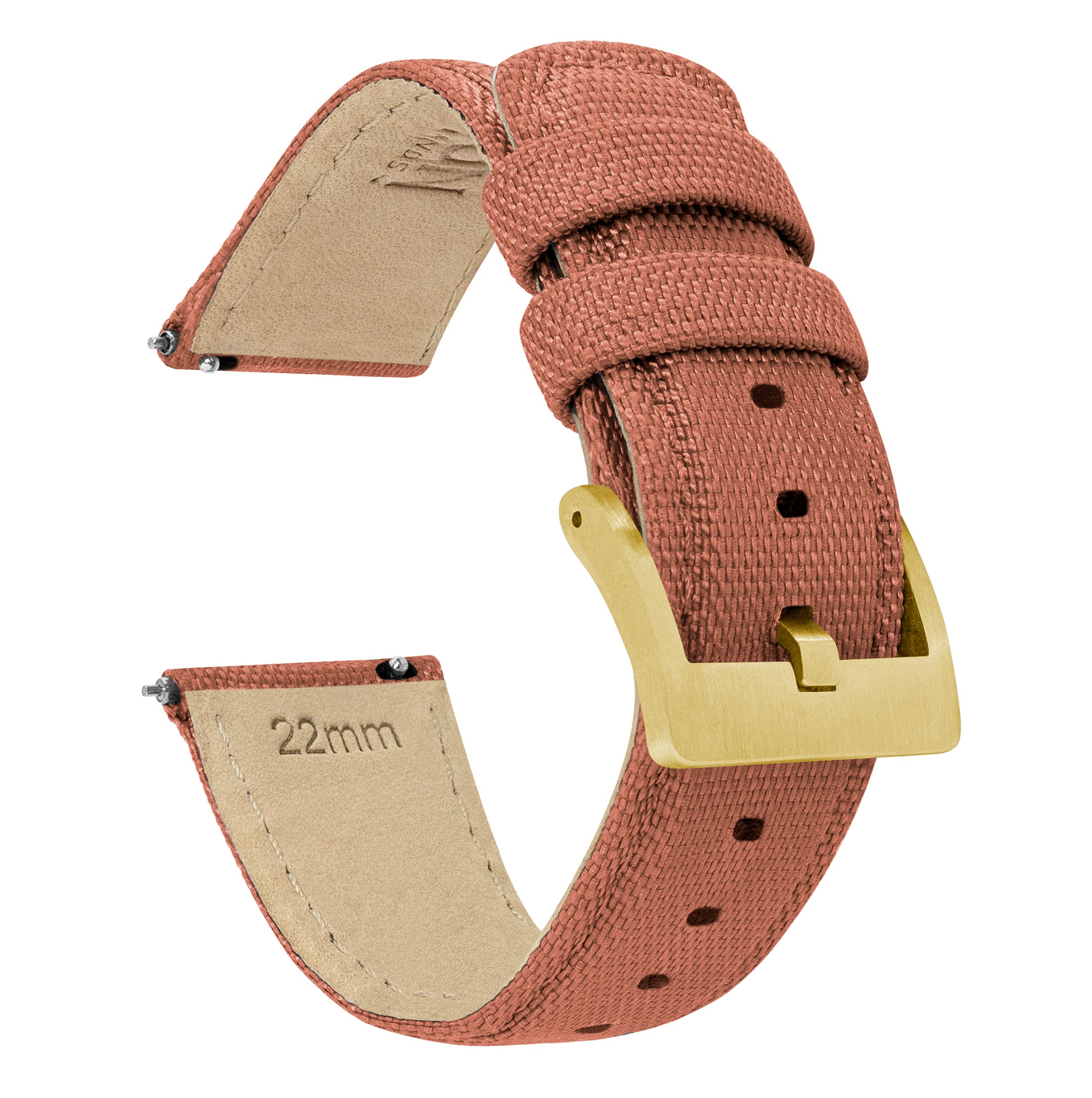BARTON WATCH BANDS, 23mm Copper Orange Sailcloth Quick Release Premium Nylon Weave (Gold Buckle)