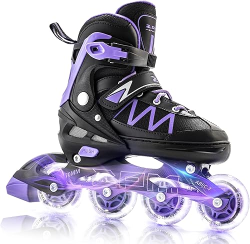 2PM SPORTS Patines en línea ajustables para niñas con ruedas de luz completa, divertidos patines para principiantes para niños y jóvenes
