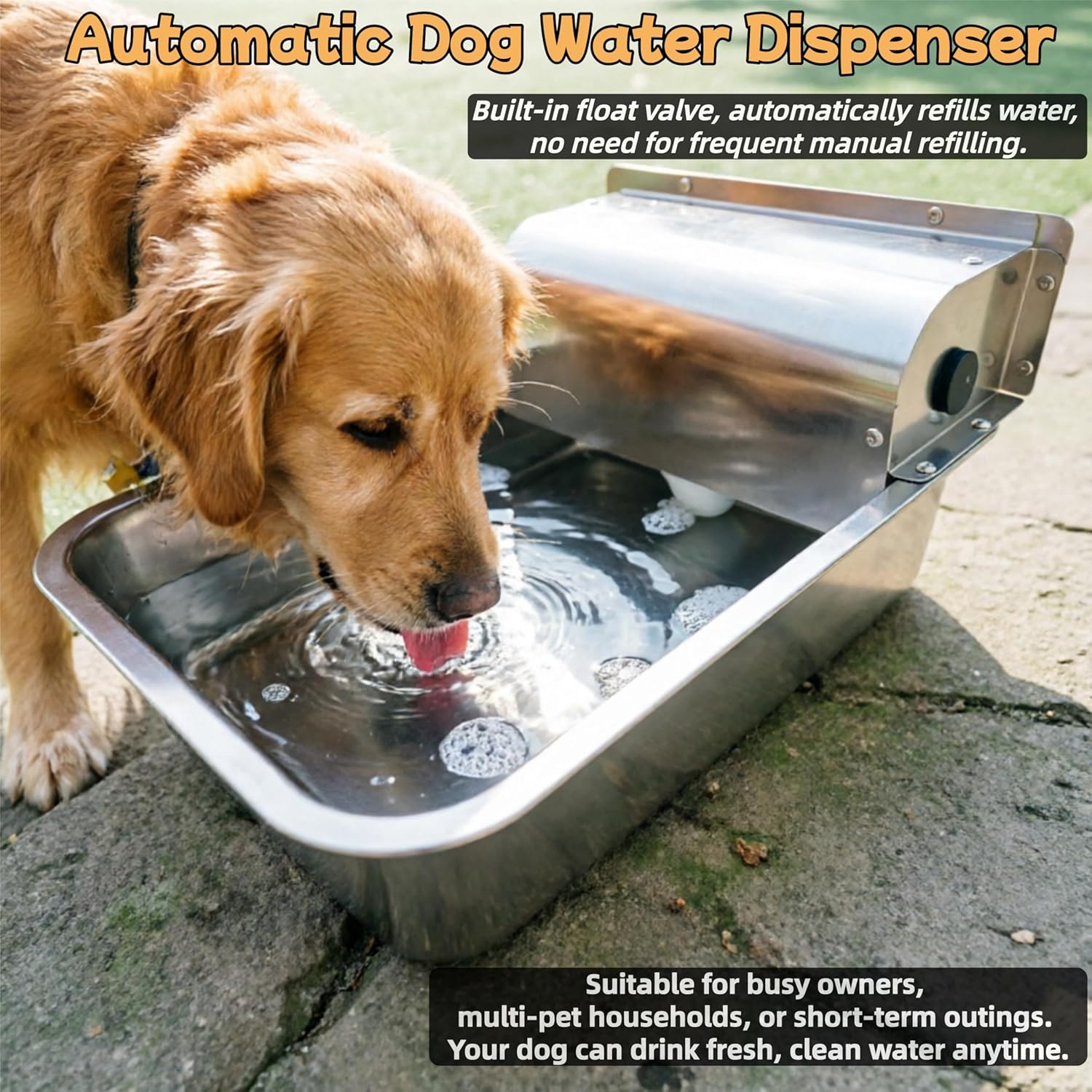 Large Automatic Dog Water Dispenser Stainless Steel Outdoor Dog Water Bowl Self-Filling Dog Bowl, Suitable for Livestock, Dogs, Cats, and Chickens, 3 Gallons