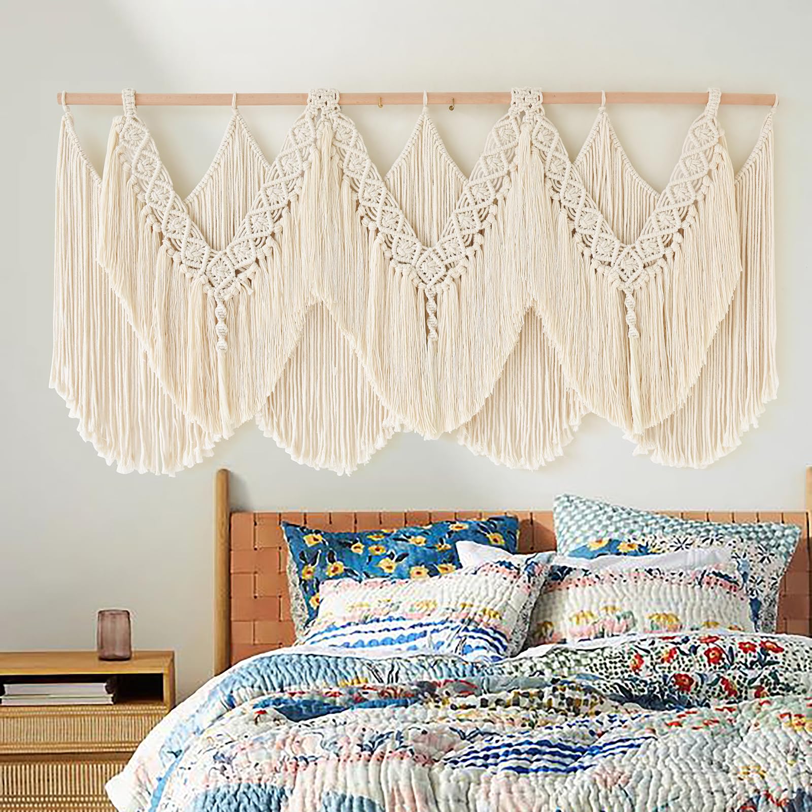 Macrame Wall Hanging Wedding Hanger Macrame Wall Decor Dorm Craftsmanship Handmade Tassel Knotting Boho Fiber Art Home Room Decor 47" W x 25" L