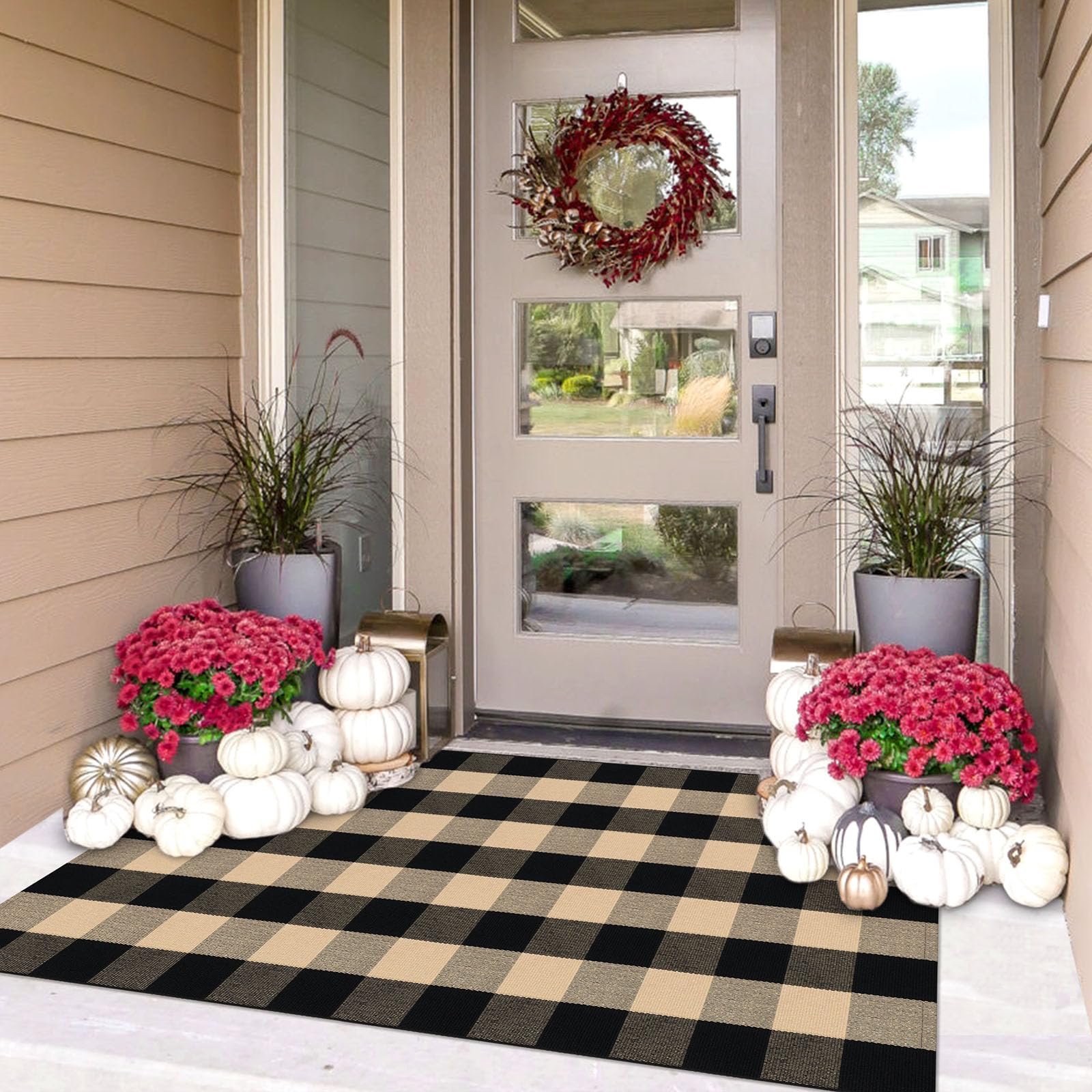 IOHOUZE Buffalo Plaid Checkered Rug 3x5 Ft Front Door Mats, Washable Area Rugs for Front Porch, Welcome Mats Indoor Outdoor, Entryway Rug for Entryway