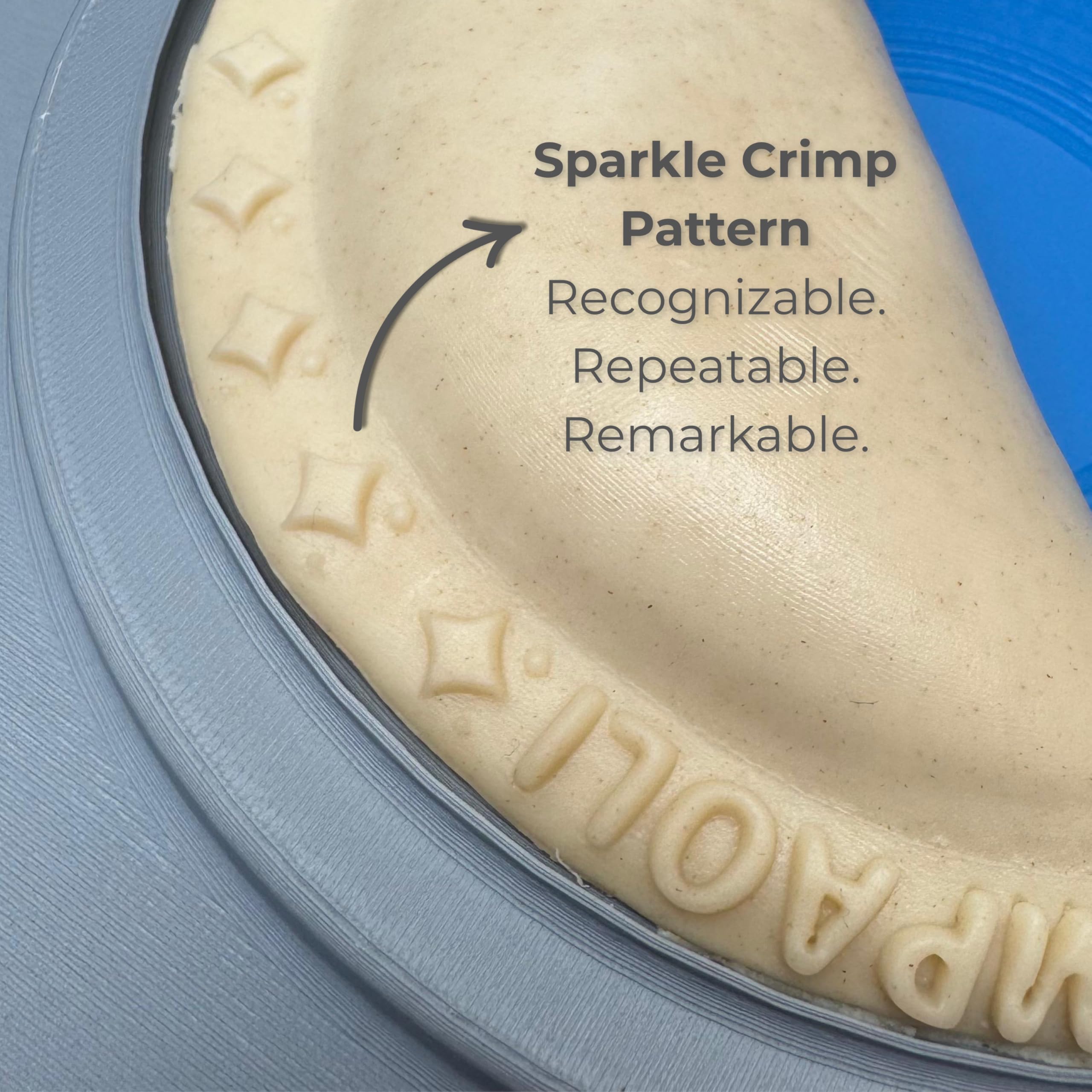 Sampaoli Commerce USA, Empanada Maker Press – SPARKLE Crimp Design – Personalized Name or Logo – Crimpit-Style Dumpling & Tortilla Crimper – Sizes 4.7” to 7” (4.7 Inch)