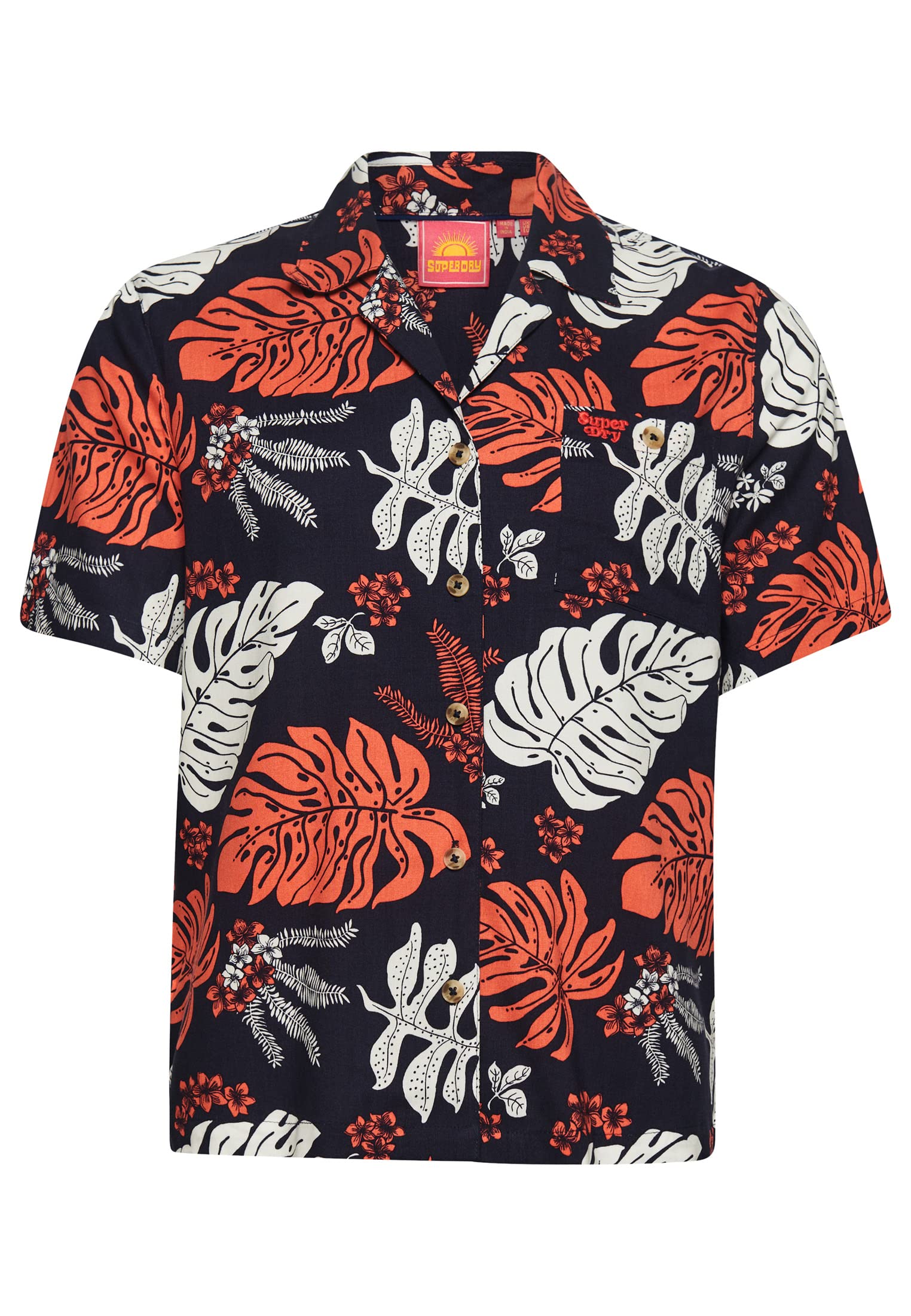 Superdry Women's Hawaiian Navy Vintage Beach Resort Shirt Formal Shirt,