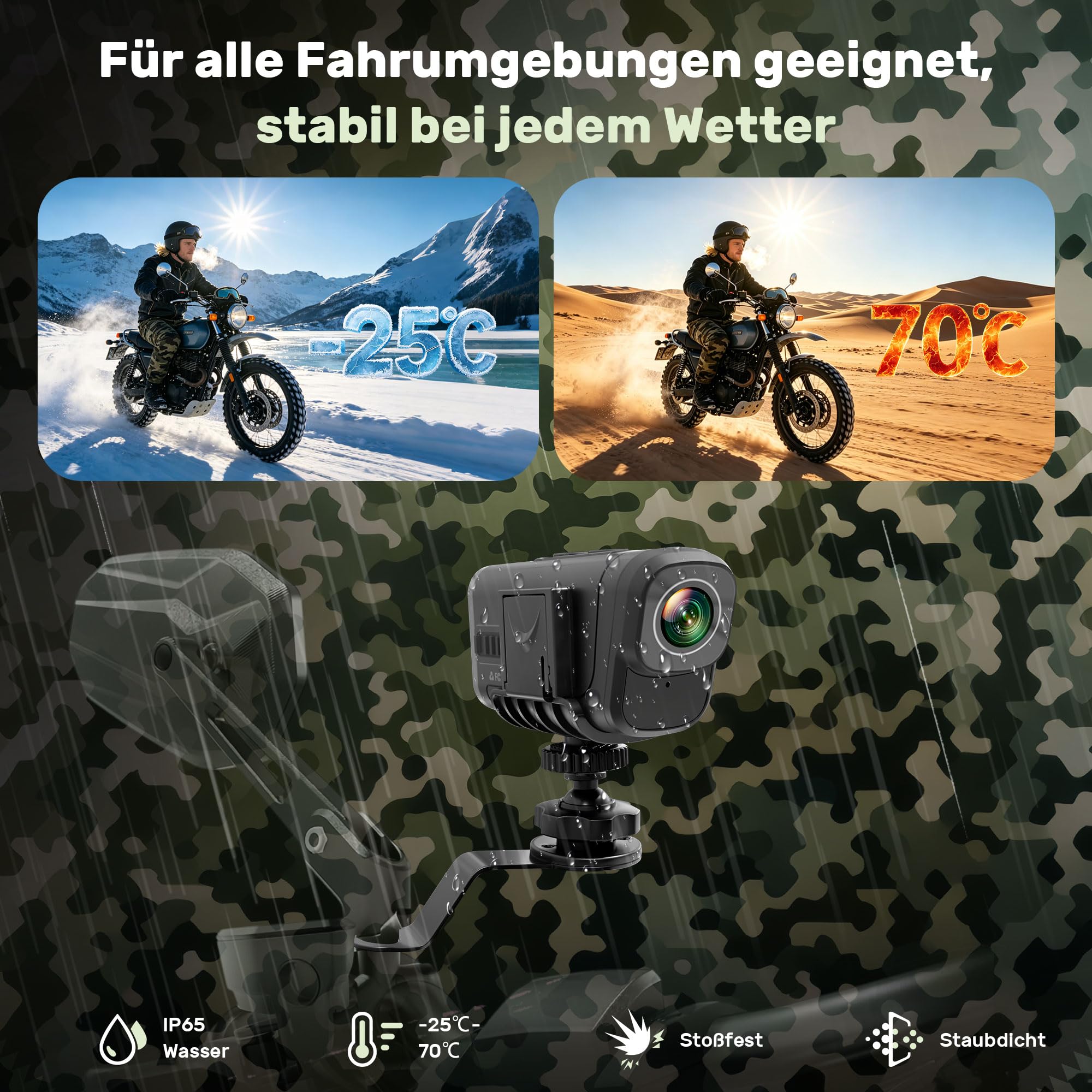 Action Cam 4K+1080P,Dashcam Motorrad,120° Weitwinkel Helmkamera Motorrad,Dashcam Auto vorne hinten mit GPS,Wasserdichter,6 Stunden großer Akku motorrad kamera für Motorräder,E-Bikes&Outdoor