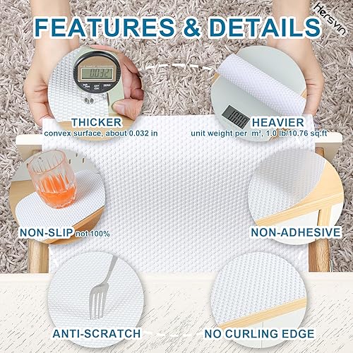 Miniatura 2 de Hersvin Revestimientos para estantes, alfombrillas para cajones de cocina de 20 pulgadas x 20 pies, protector de armario de EVA no adhesivo, forro