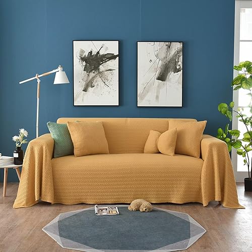 VClife Funda de sofá amarilla de punto jersey de algodón para sofá seccional, 1 funda de sofá para perro, gato y mascota, funda en forma de L,