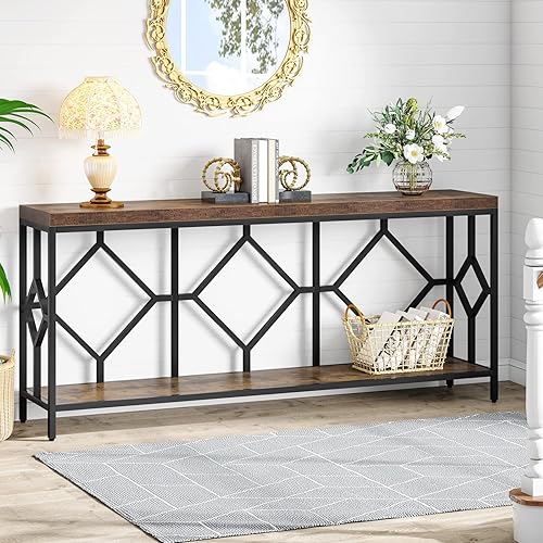 Tribesigns Mesa de sofá extra larga de 71 pulgadas, mesas de consola de sofá largas estrechas detrás de la mesa del sofá con estante de
