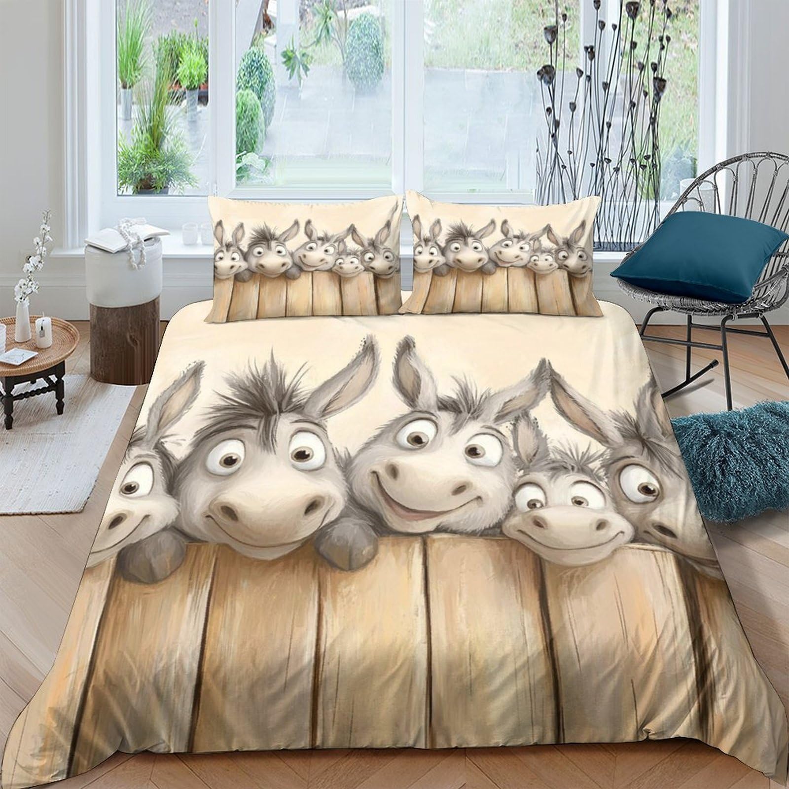 Ctjqhvkz Style-4 3D Printed Cute Donkey Fitted Sheet Microfiber Soft Breathable Farm Animal Bed Cover For Bedroom Guest Room Decor Single（135X200cm）