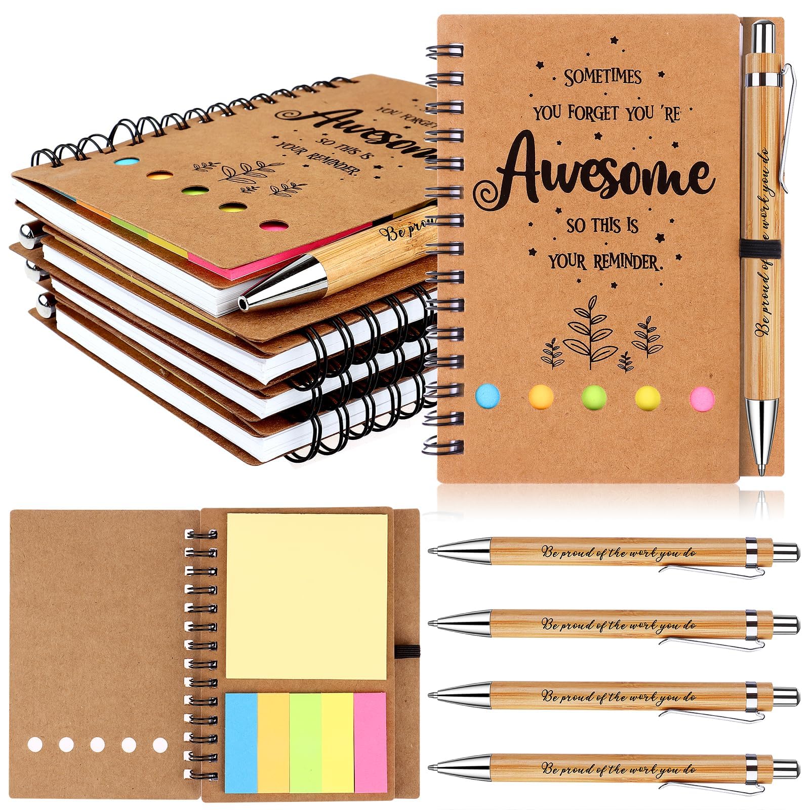 Juego de regalos de agradecimiento con 4 cuadernos y bolígrafos motivacionales para empleados