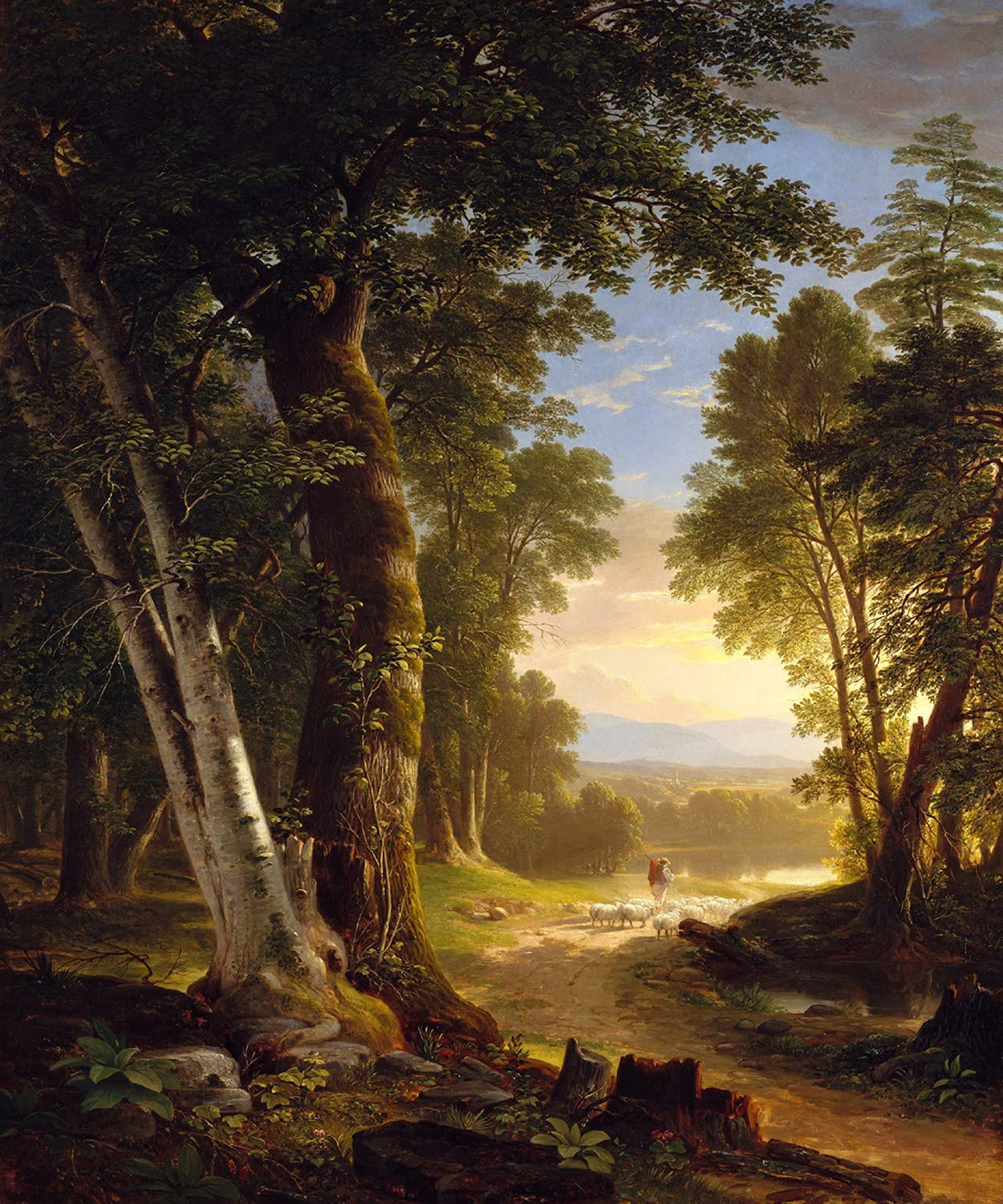 The Beeches Trees Forested Path Shepherd and Flock 1845 American Landscape Painting By Asher Durand 11" x 14" image size art repro on matte paper