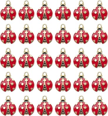 50 Pcs Ladybug Charms, Alloy Insect Pendants, Handcrafted Ladybug Charms, Animal Themed Jewelry for Bracelets, Necklaces, Earrings Making