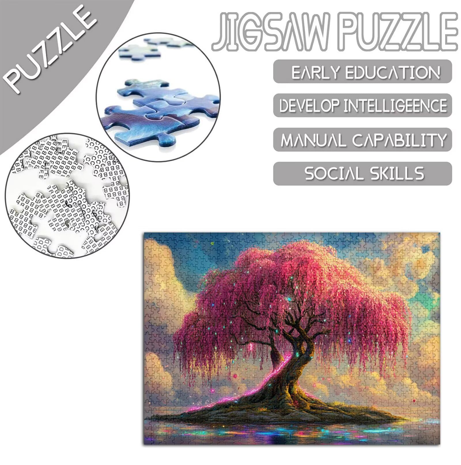 Albero Puzzle 1000 Pezzi Grandi Dimensioni per Adulti, Puzzle Sogno Motivo Progettazione con Compact Box e Poster Incluso per Home Room Wall Decor Regalo Donna Men Gifts, Legna Jigsaw 75x50cm,Model194