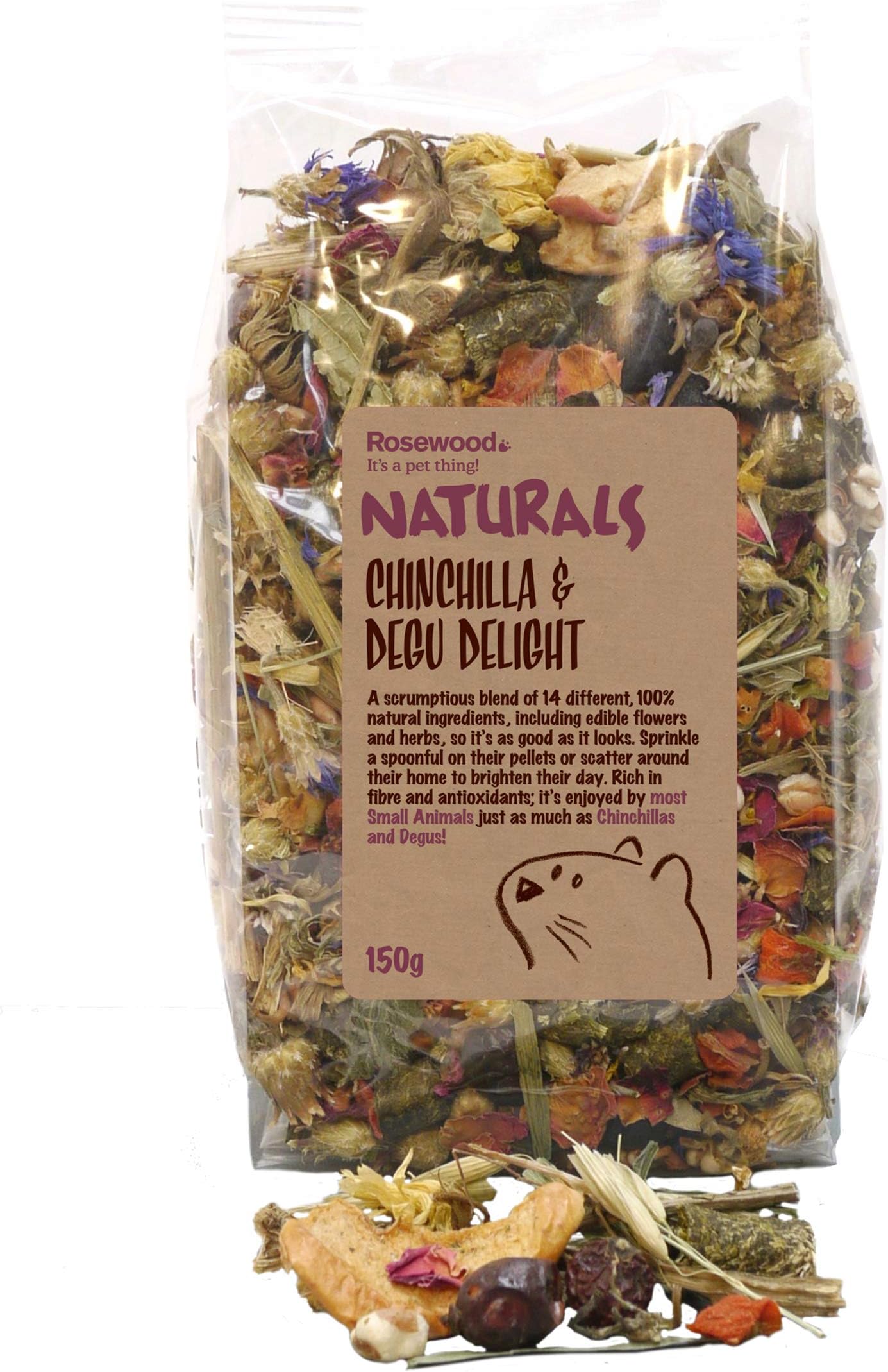 Rosewood Naturals Chinchilla & Degu Delight, Small Animal Treat for Rabbits, Guinea Pigs, Chinchillas, Degus, Hamsters, Gerbils, Mice and Rats, 150g