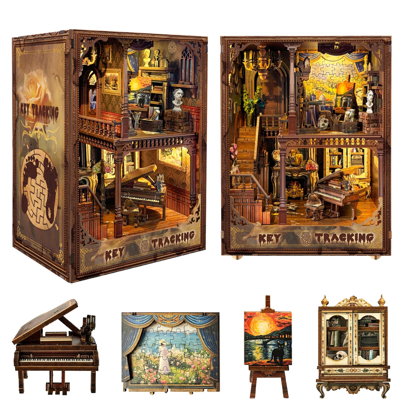 Spilay DIY Dollhouse Kit Miniature Booknook Kit, House Model Build Bookshelf,with LED Light and Dust Cover for Adults and Teens Gifts for Family,